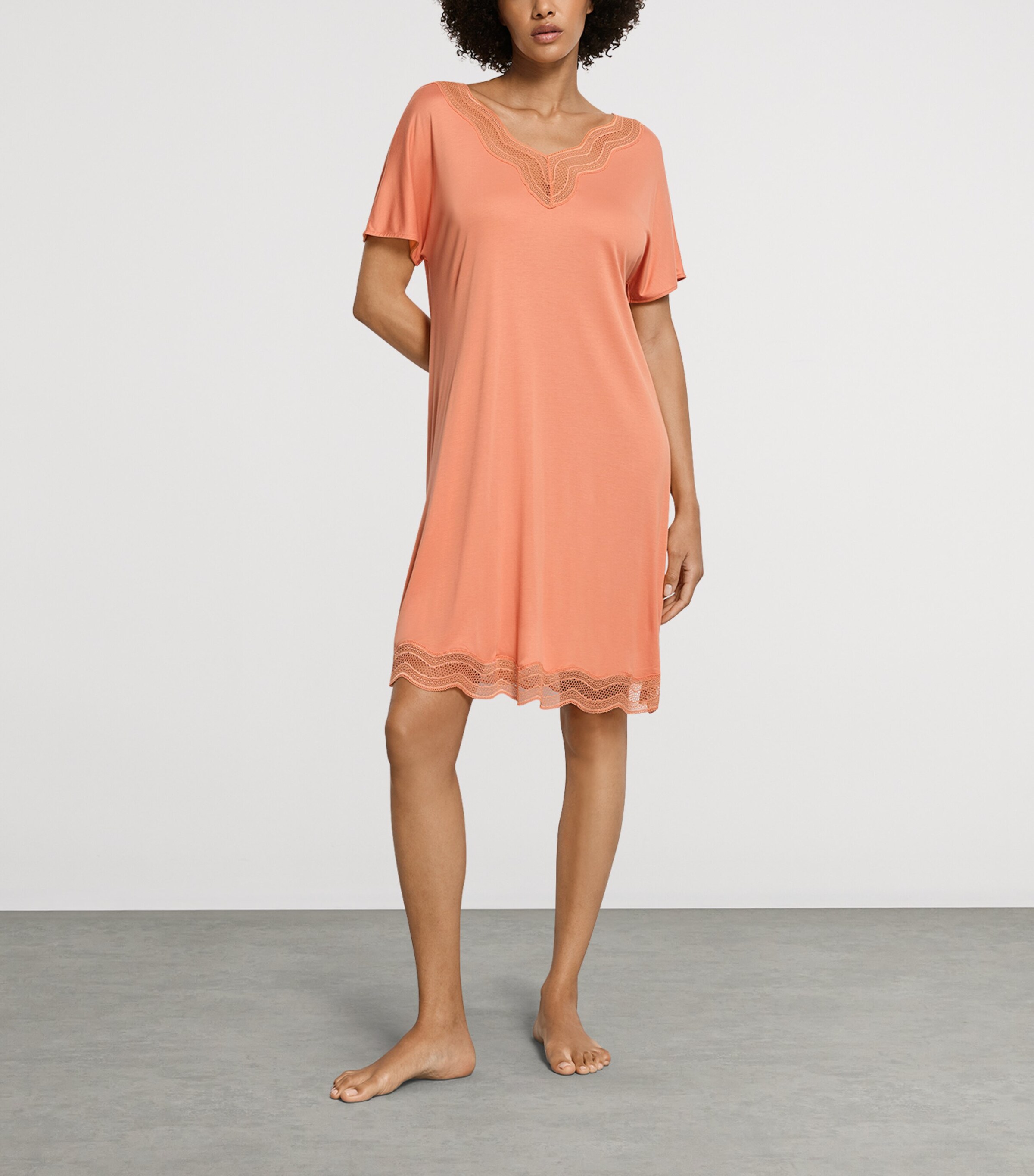 Hanro Womens Short-Sleeve Cira Nightdress Light Carnelian Image 4