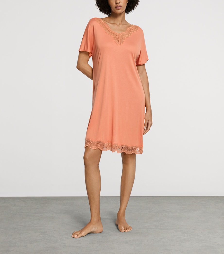 Hanro Womens Short-Sleeve Cira Nightdress Light Carnelian Image 4