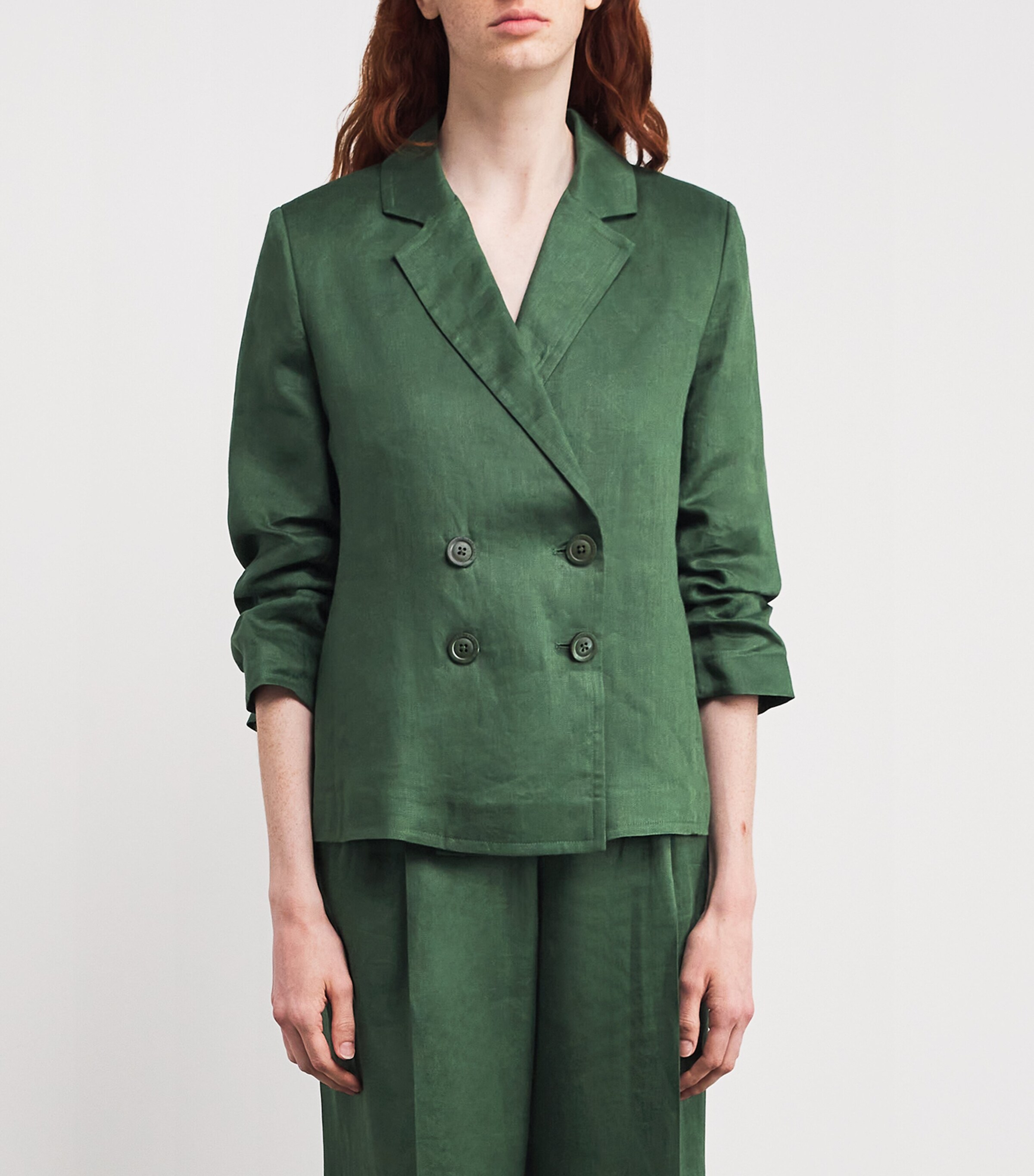 Iris Von Arnim Womens Linen Cinched-Sleeve Blazer Pine Image 3