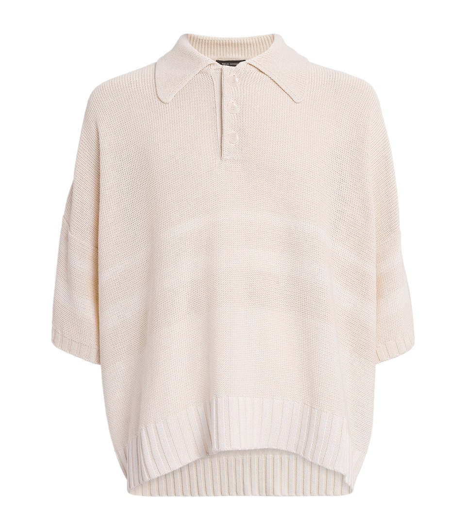 Wales Bonner Short-Sleeve Polo Sweater Ivory / White