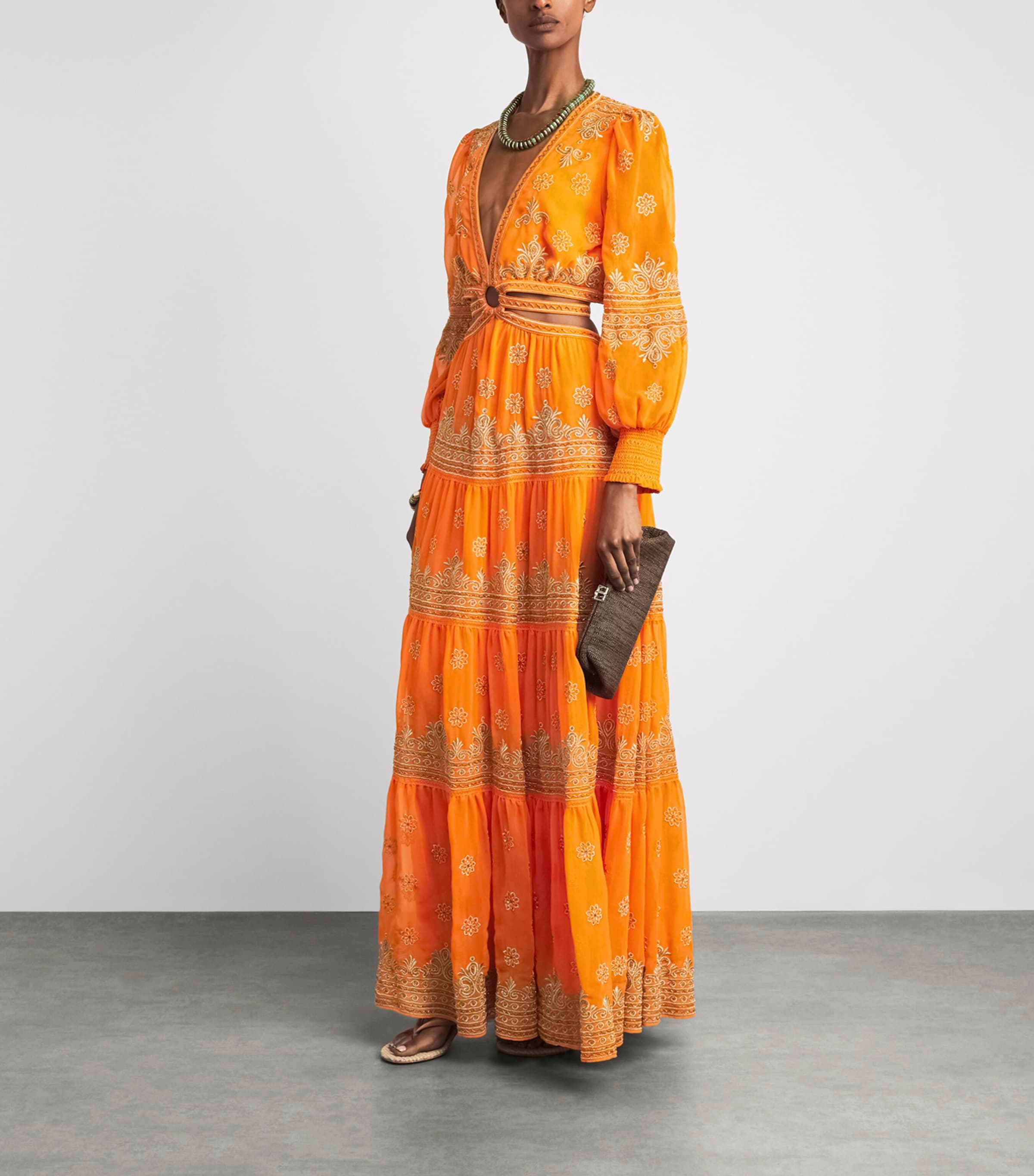 Alice+Olivia Womens Embellished Ruffled Patricia Maxi Dress Orange Peel Image 2
