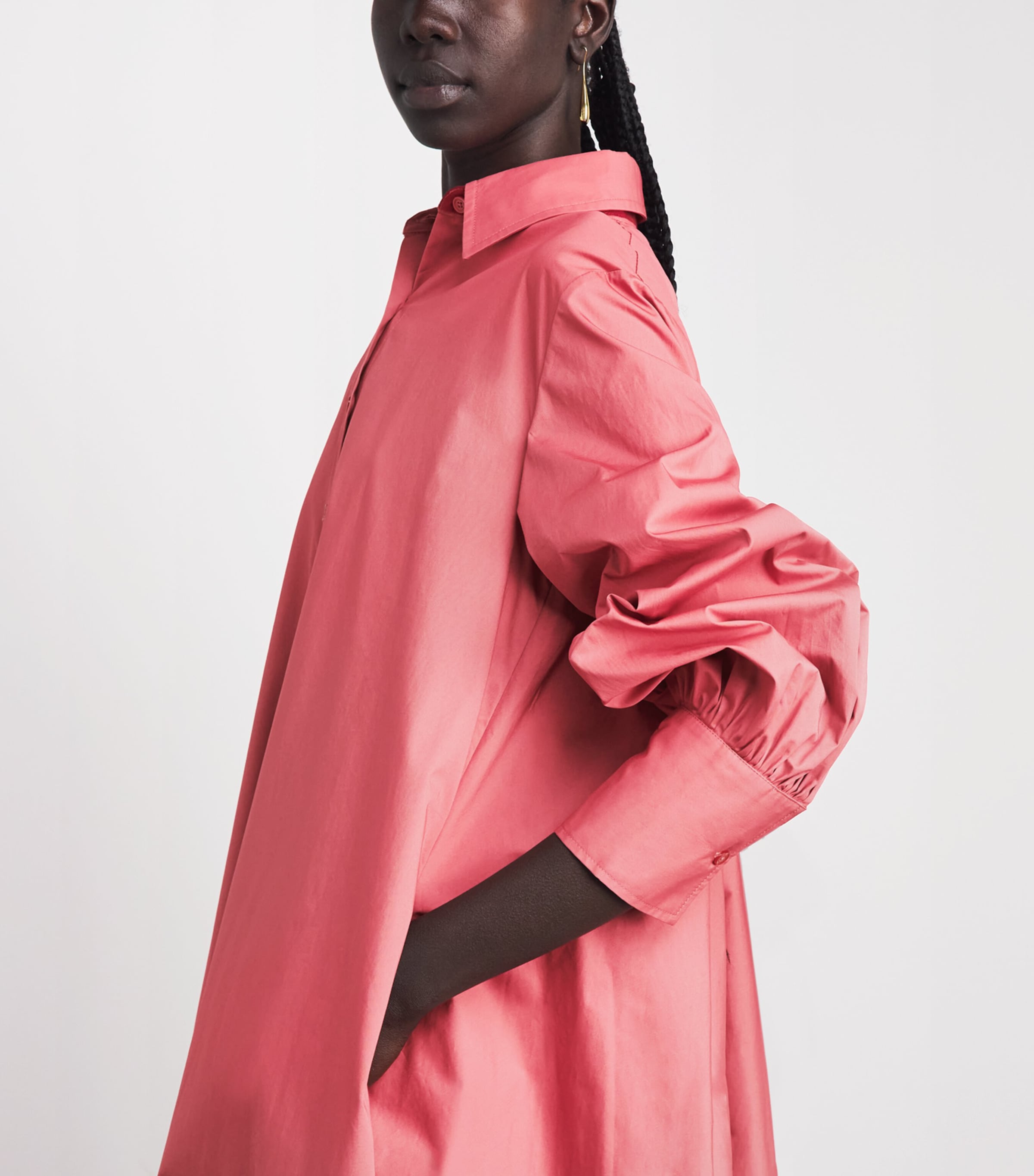 Abadia Womens Cotton Layered Volume Maxi Shirt Dress Red Image 3