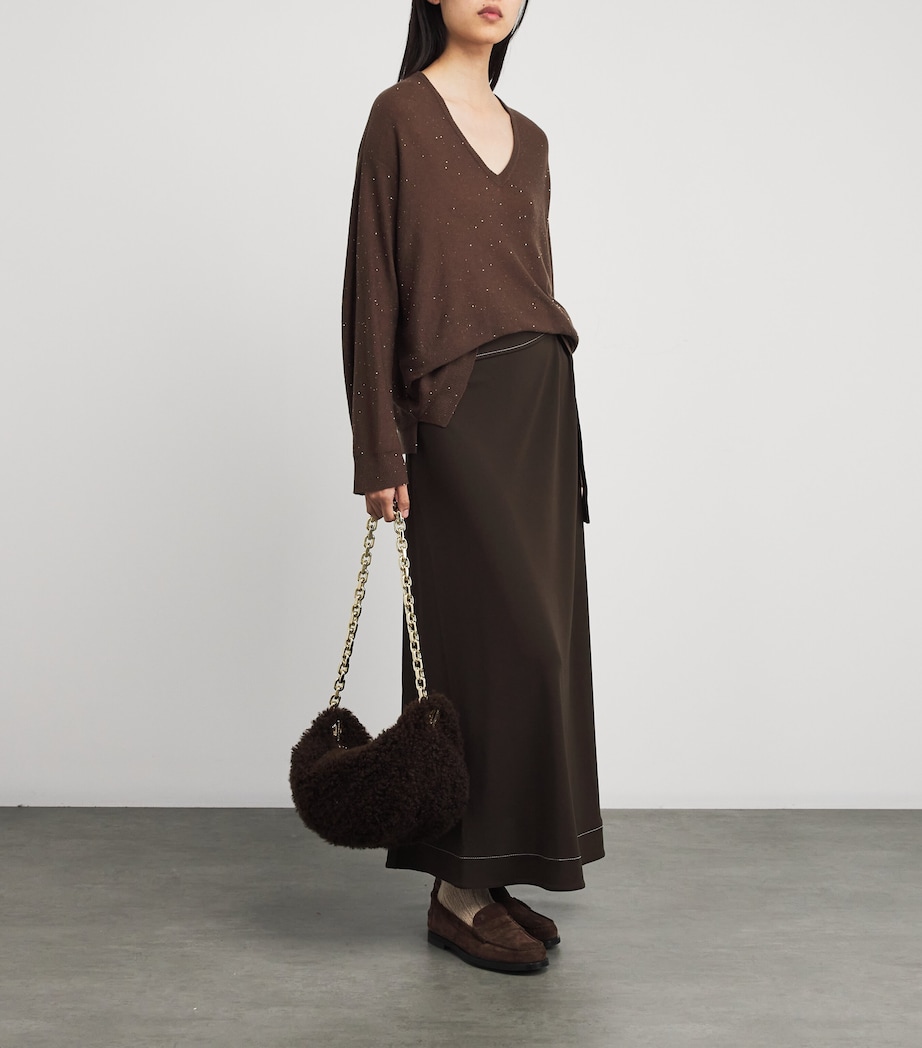 Wool Sequin V-Neck Sweater 1269 EBANO Image 2