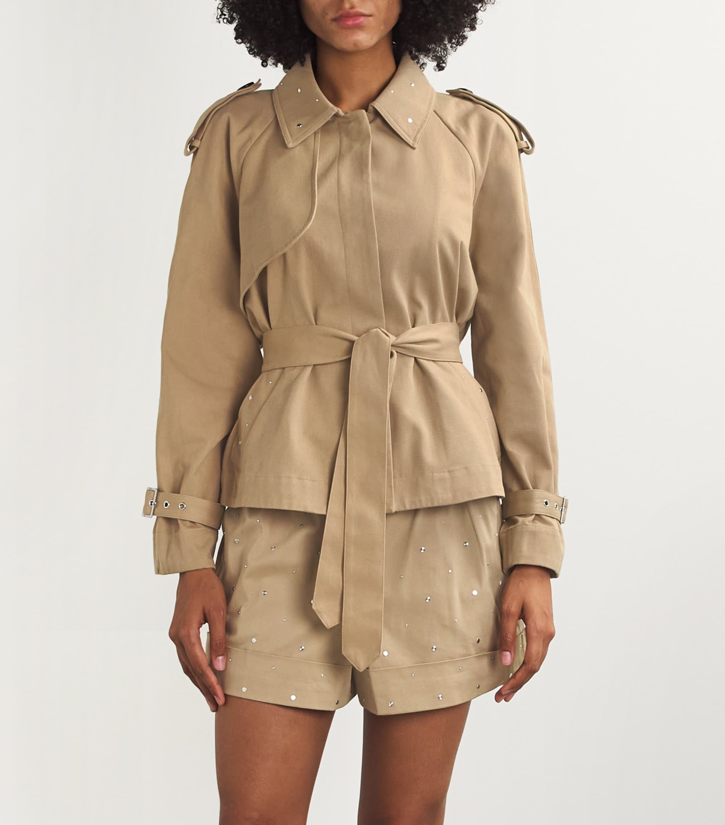 Cotton Studded Trench Coat BEIGE Image 3