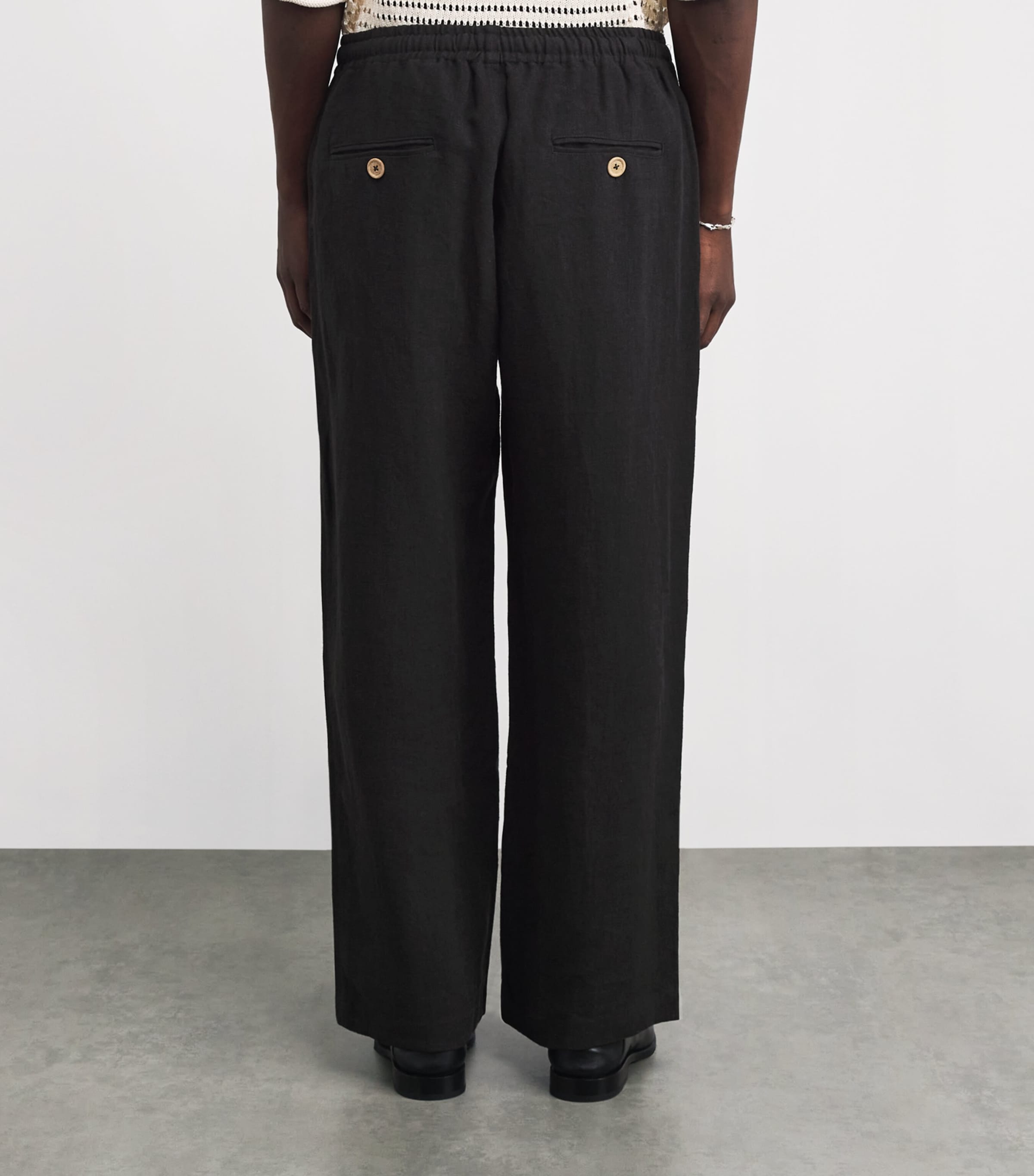 Linen Wide-Leg Trousers BLACK Image 4