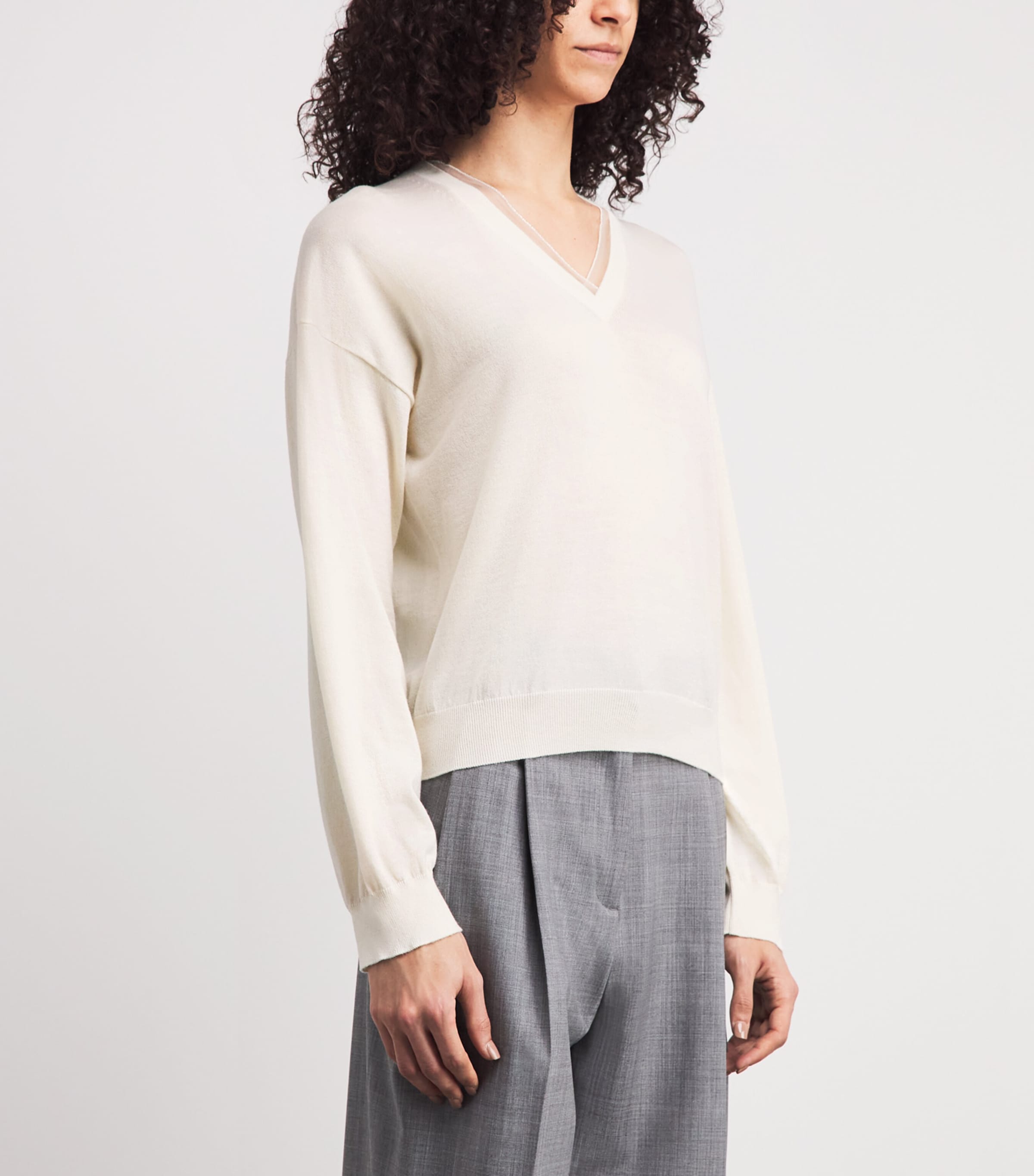 Fabiana Filippi Womens Wool-Cotton V-Neck Sweater Burro Image 4