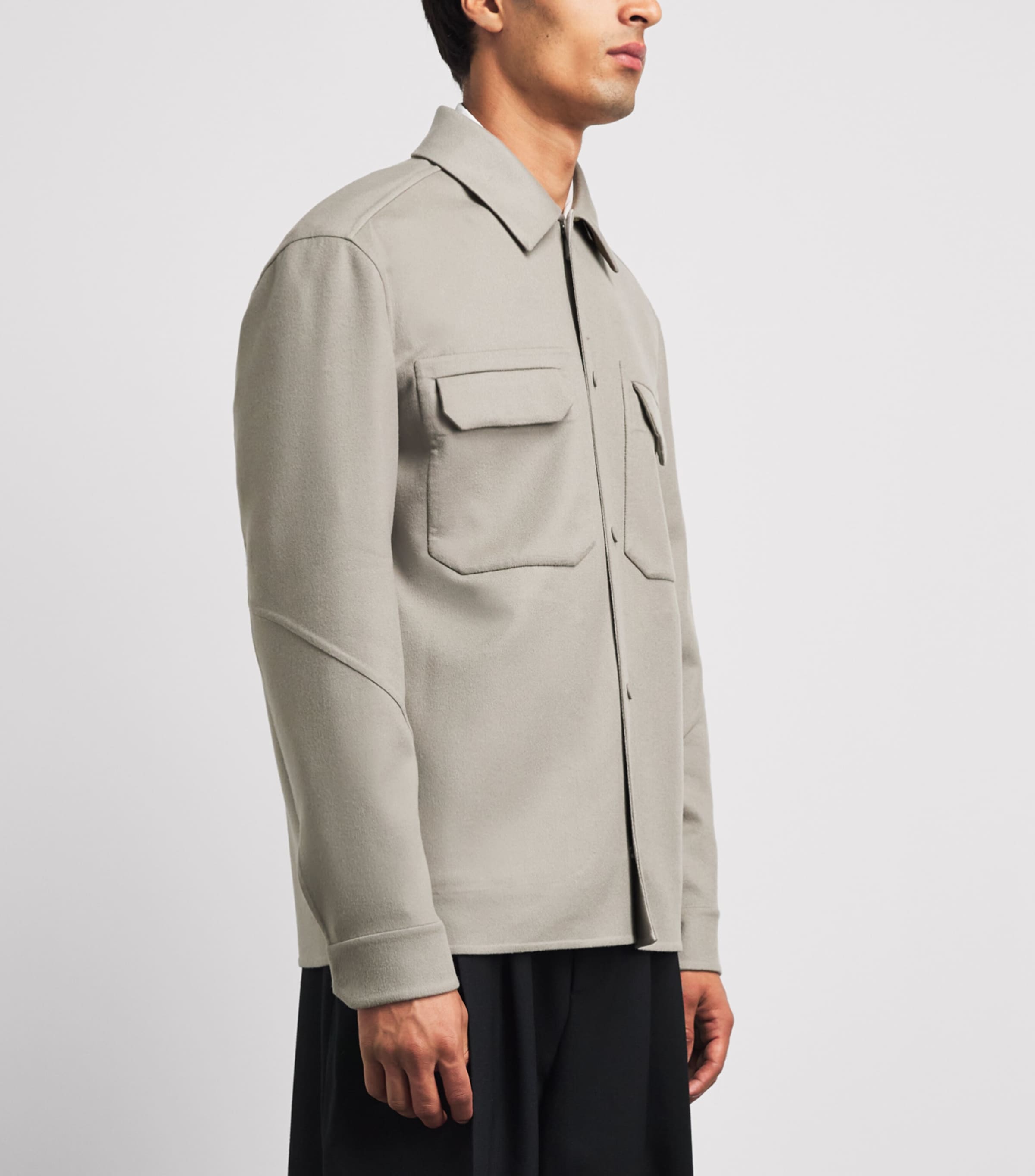 Sease Mens Wool-Blend Fleece Double Overshirt Driftwood Image 4