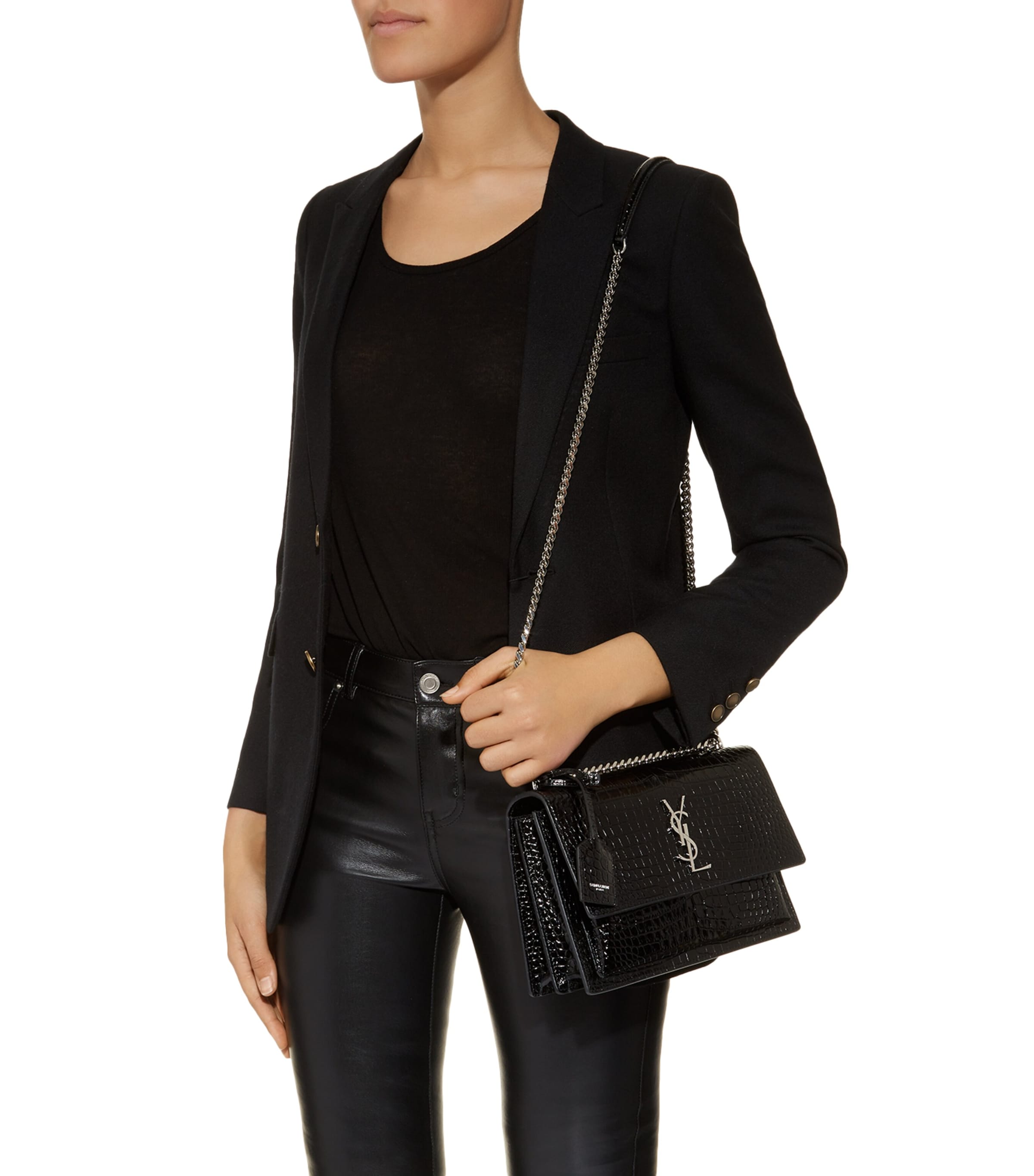 Medium Sunset Croc-Embossed Shoulder Bag 1000 Image 2