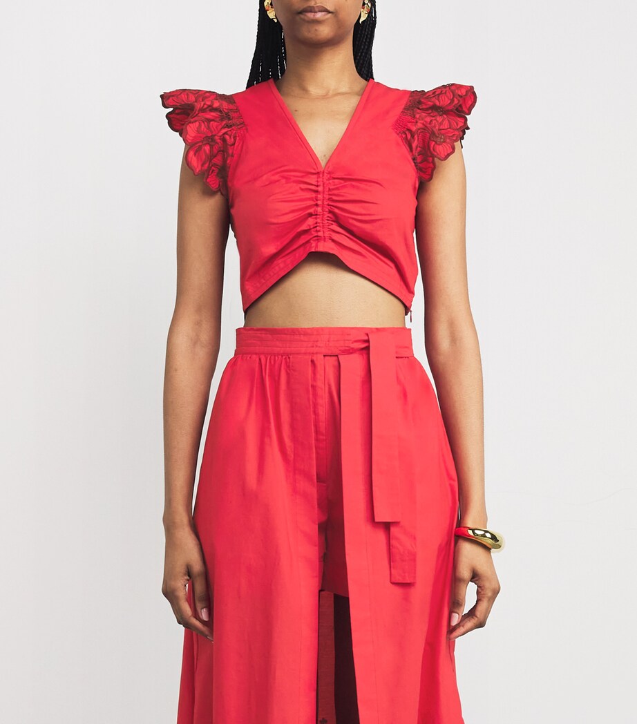 Embroidered Crop Top RED Image 3