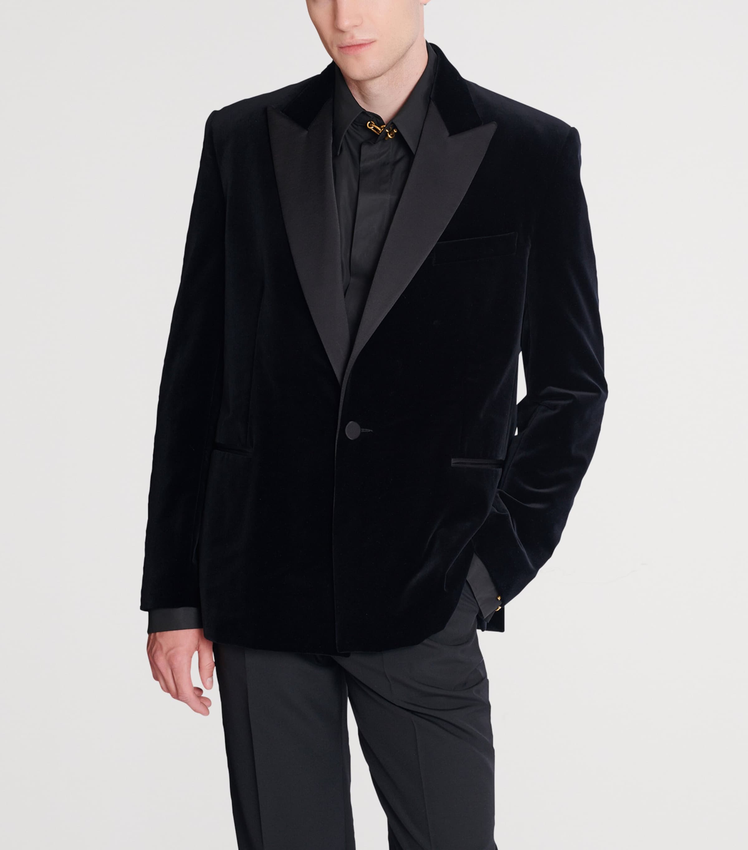 Satin-Trim Velvet Blazer EAP NOIR/NOIR Image 5