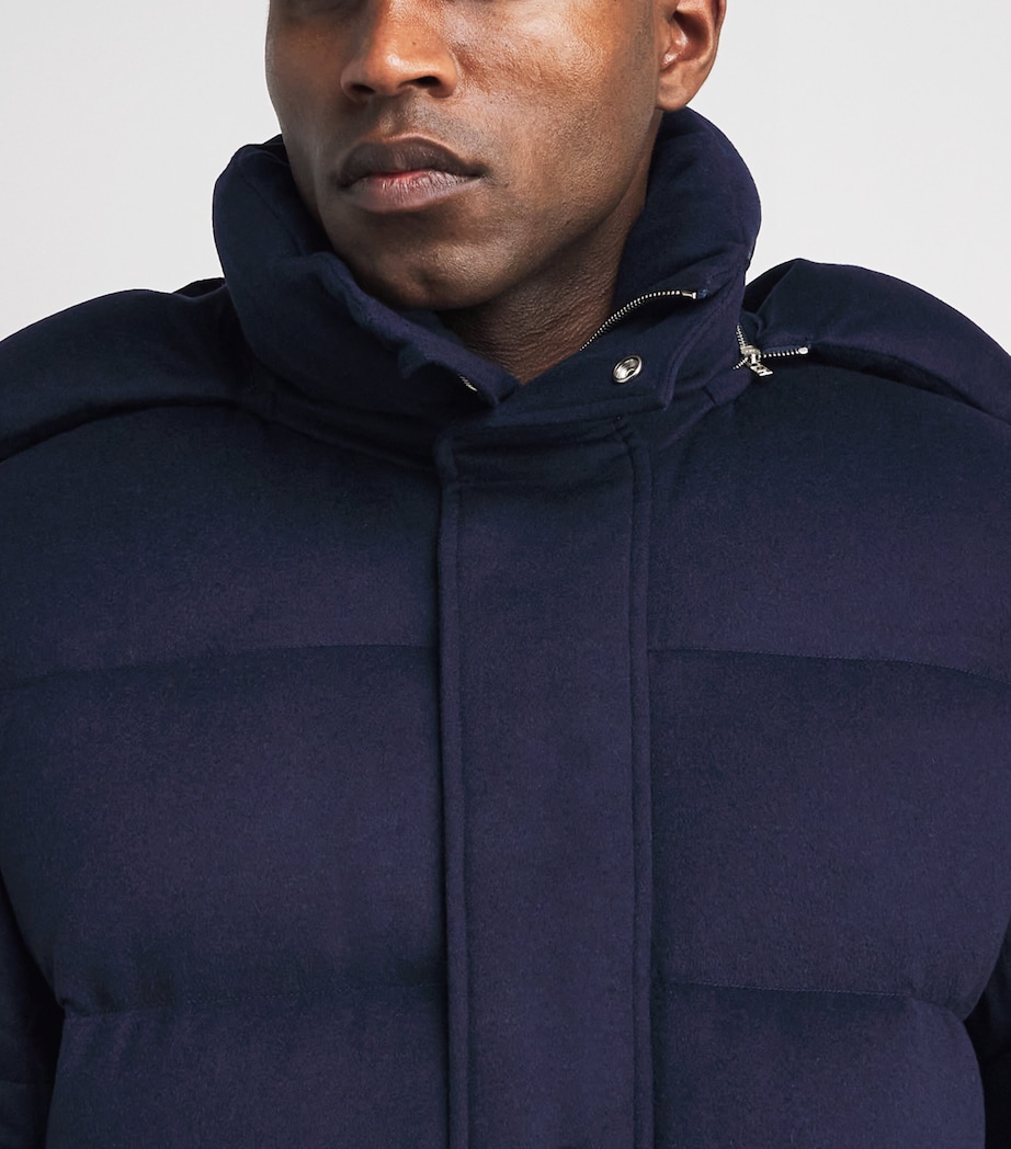 Alan Scott Mens Cashmere-Blend Quilted Down Coat Midnight Image 3