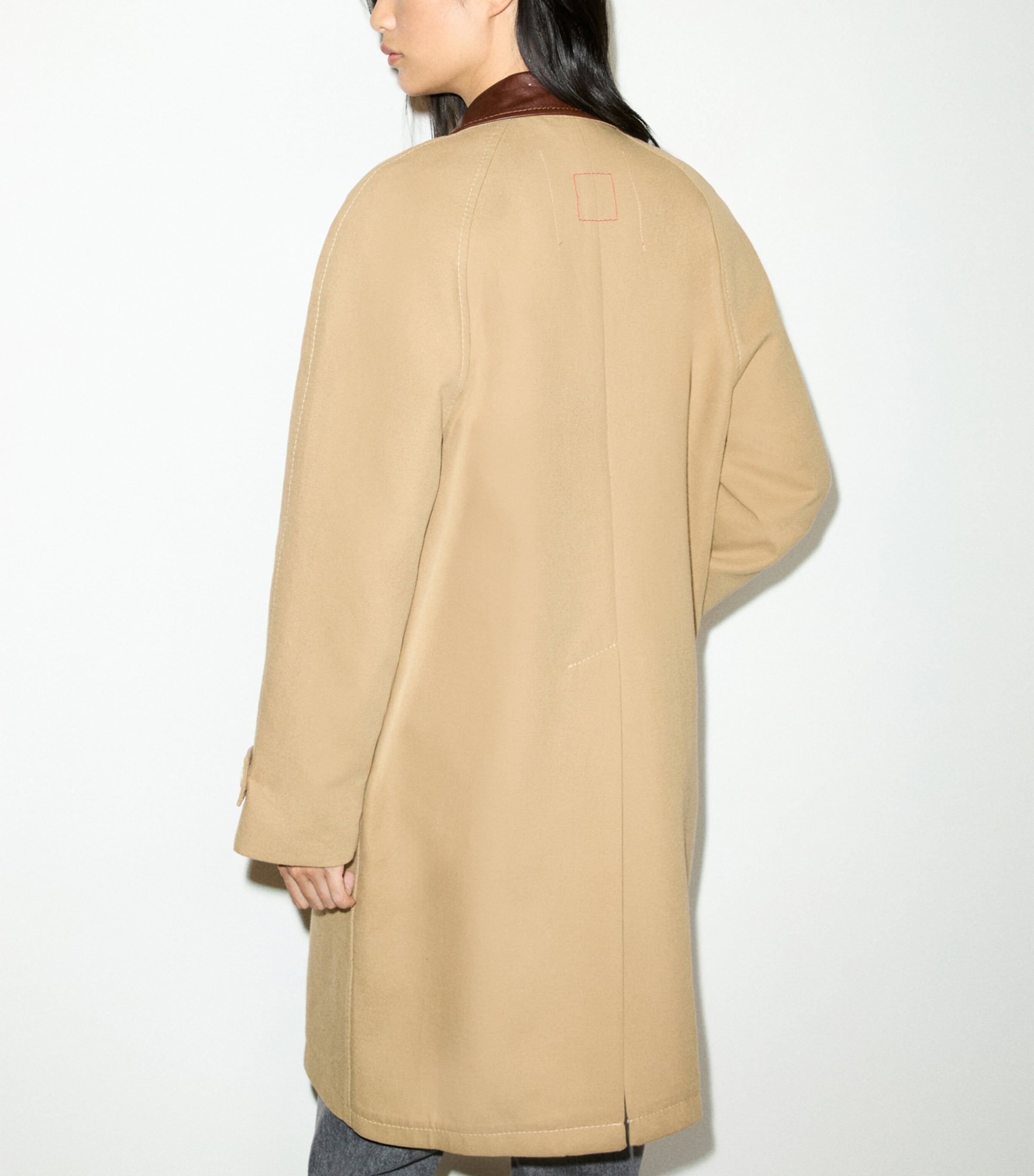 MAX&Co. Womens Contrast-Collar Raincoat Camel Image 3