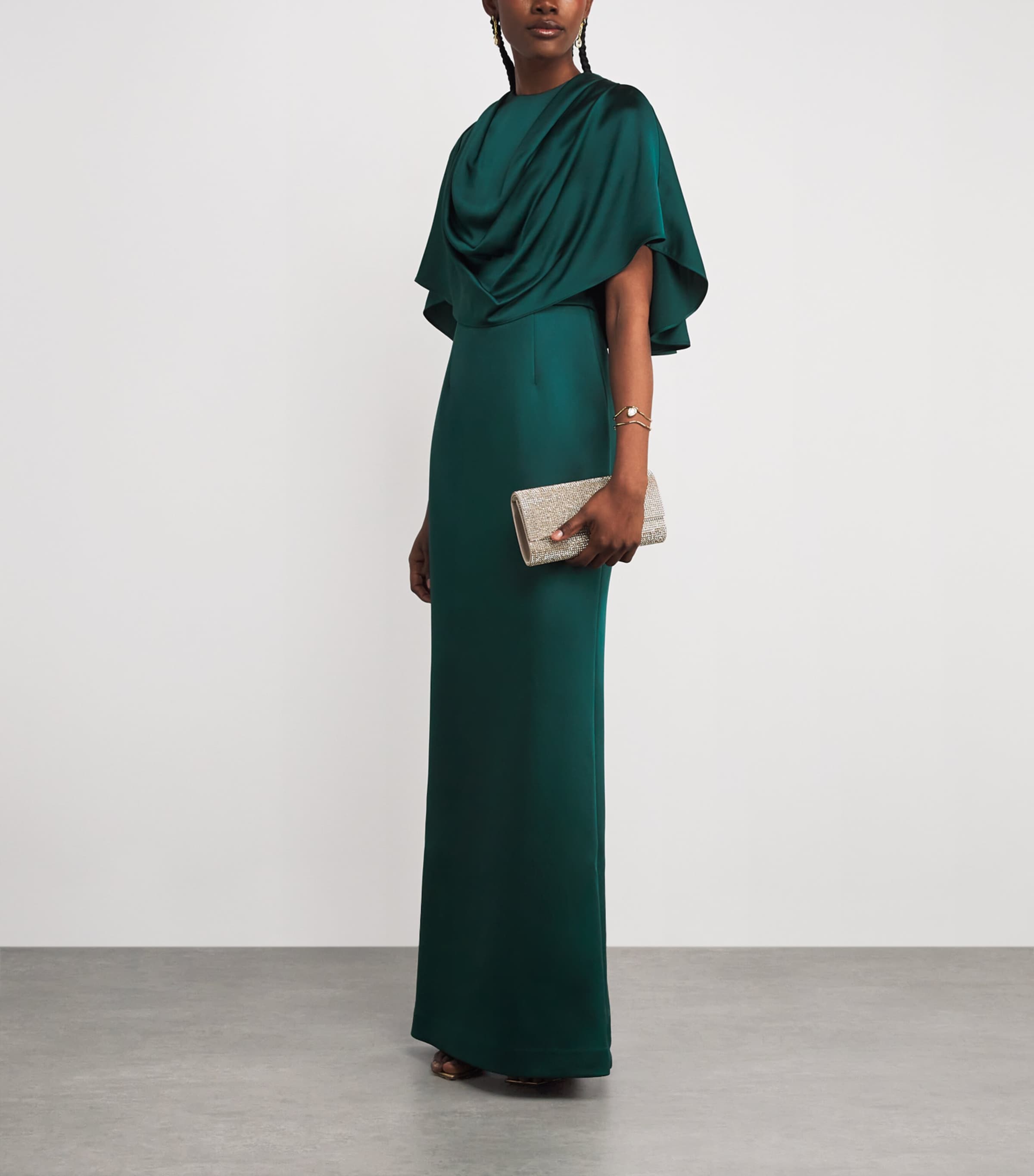 Cape-Detail Ellerie Gown FOREST GREEN Image 2