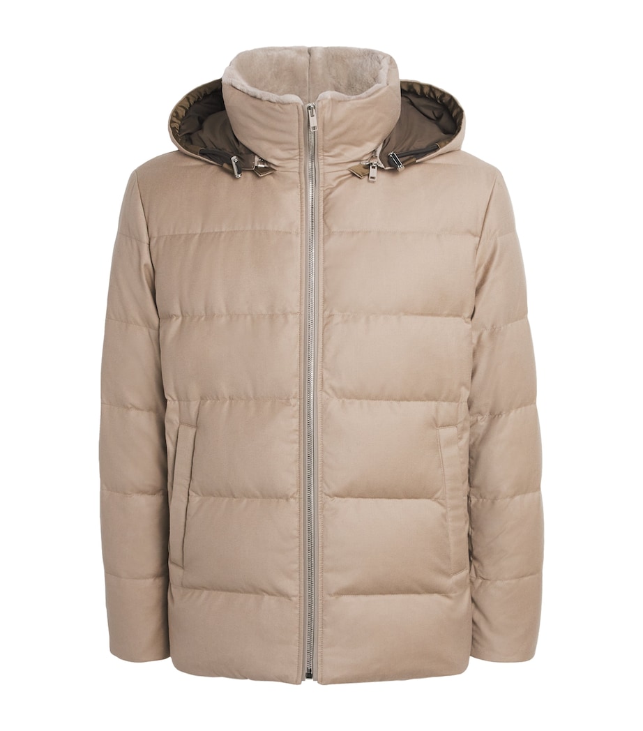 Wool-Silk Green Storm System Mink-Trim Puffer Jacket A2068 DUNE Image 1