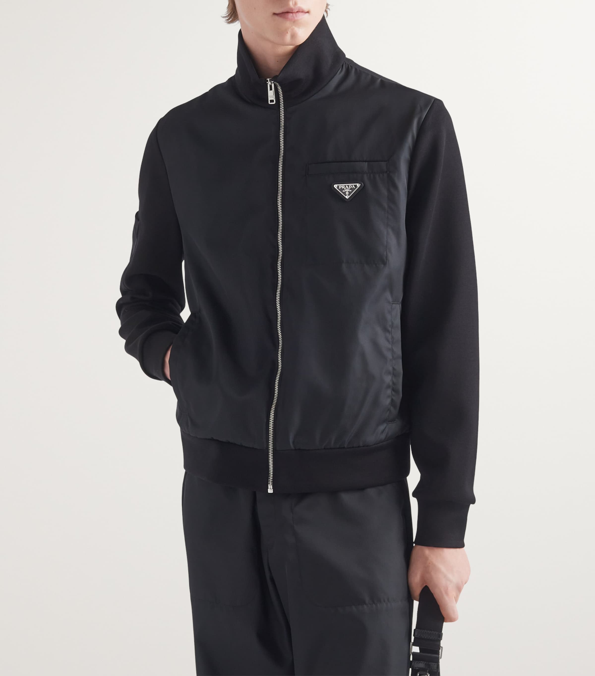 Prada Black Re-Nylon Zip-Up Sweatshirt | Harrods UK