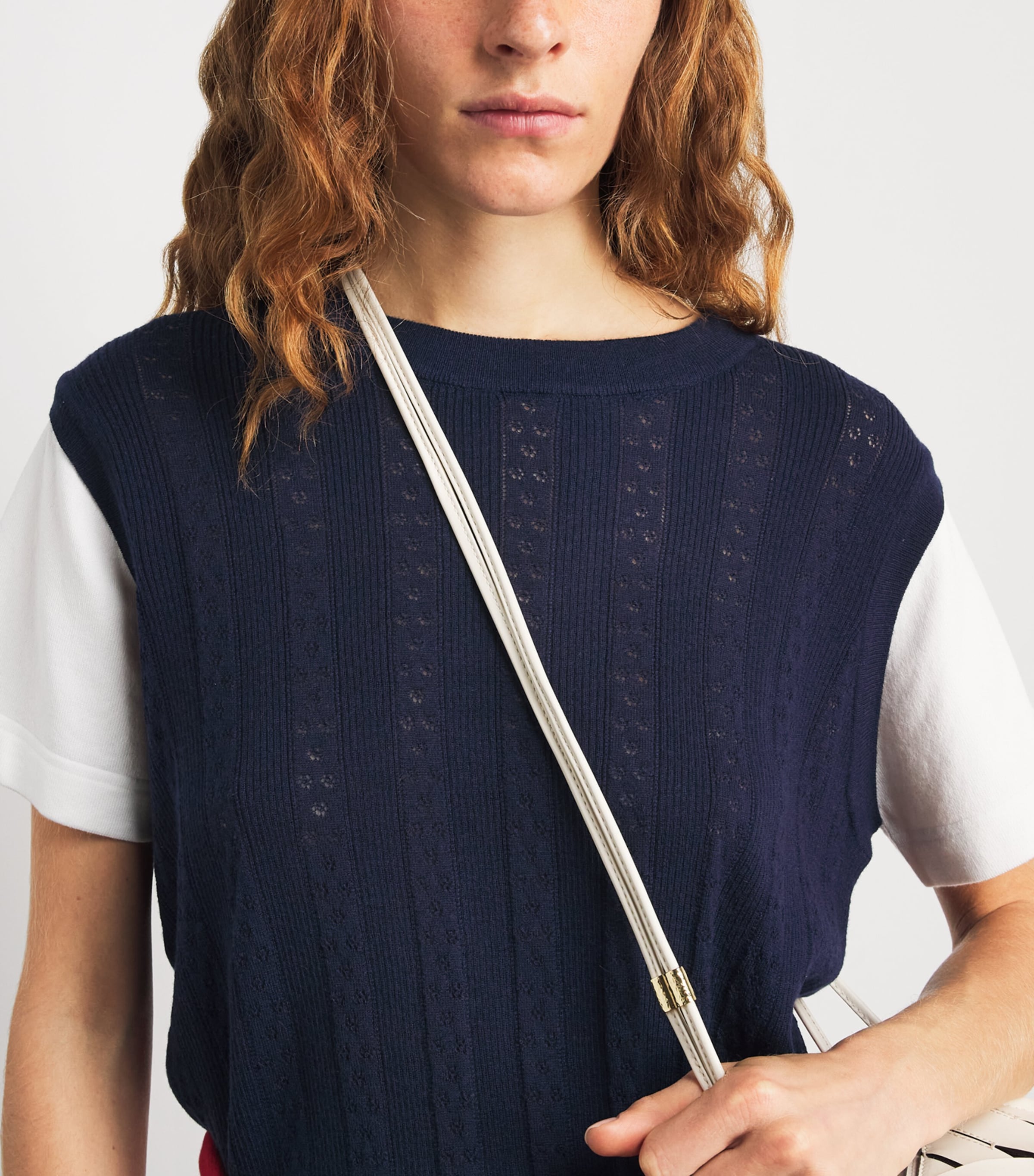 Sandro Paris Womens Pointelle Layered Sweater Navy Blue Image 3