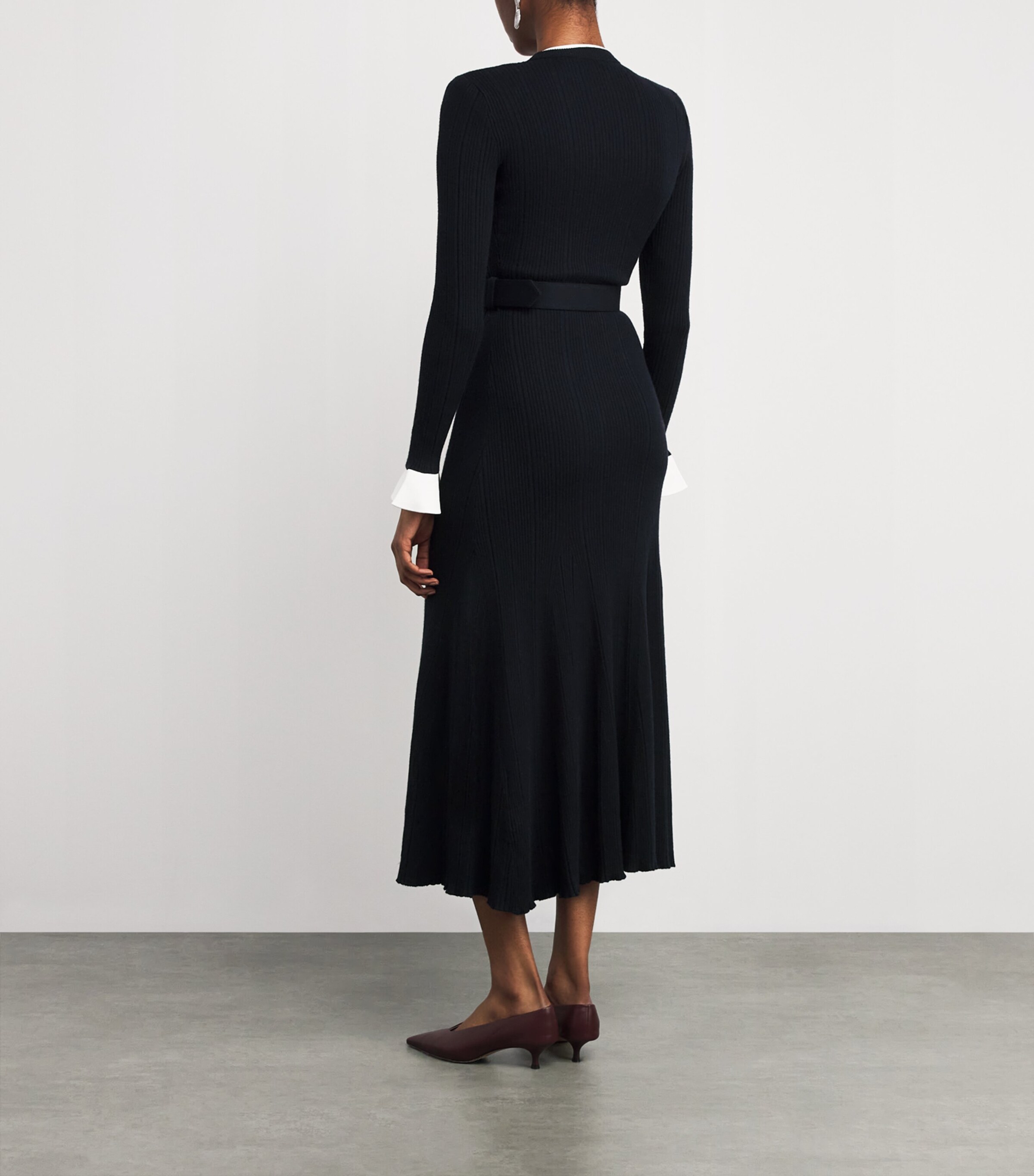 Rib-Knit Belted Midi Dress NAVY Image 3