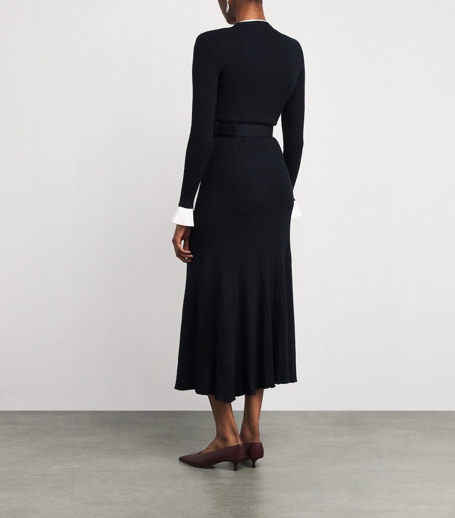 Rib-Knit Belted Midi Dress NAVY Image 3
