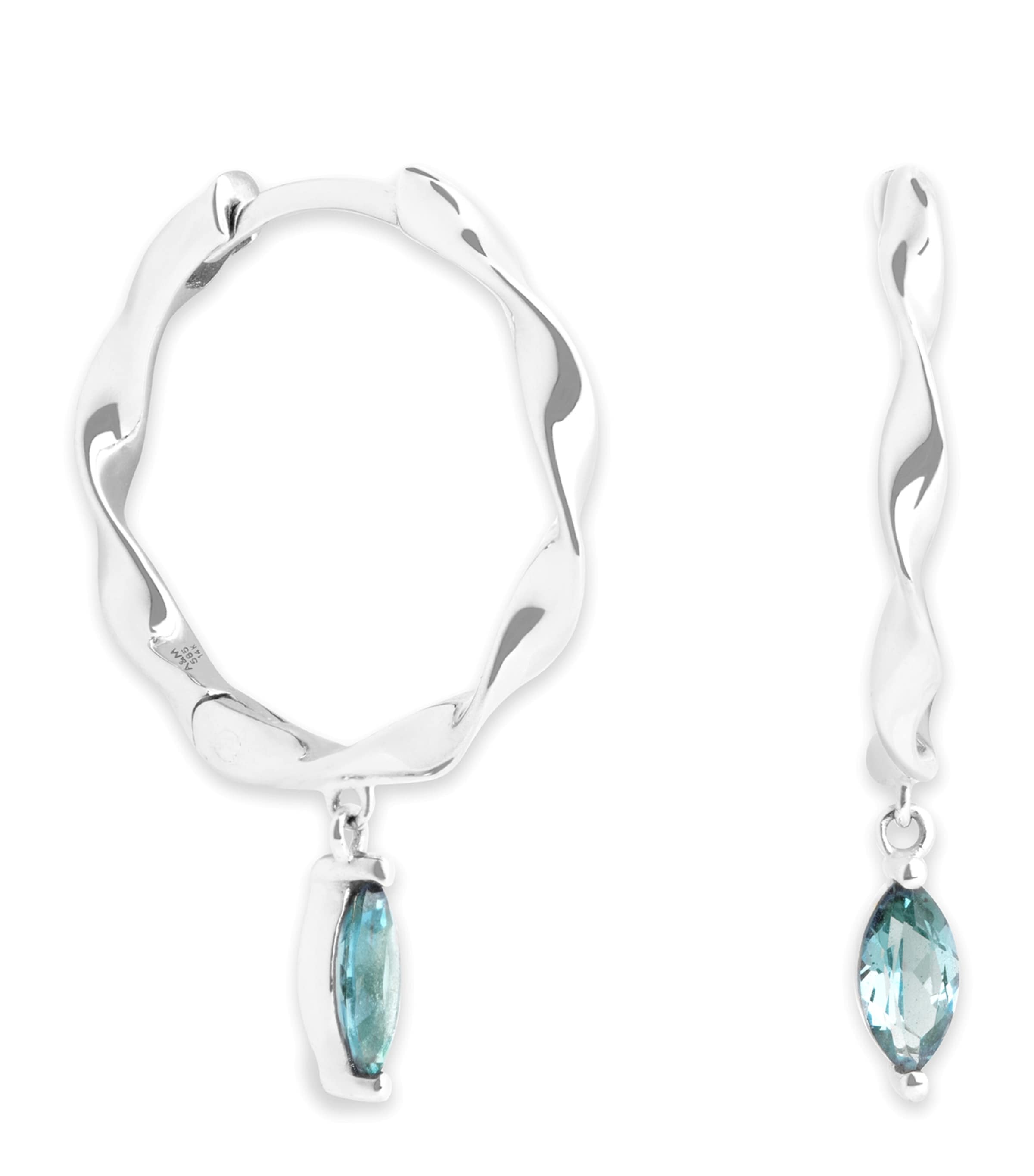 Astrid & Miyu White Gold And Alexandrite Twist Hoop Earrings In Silver