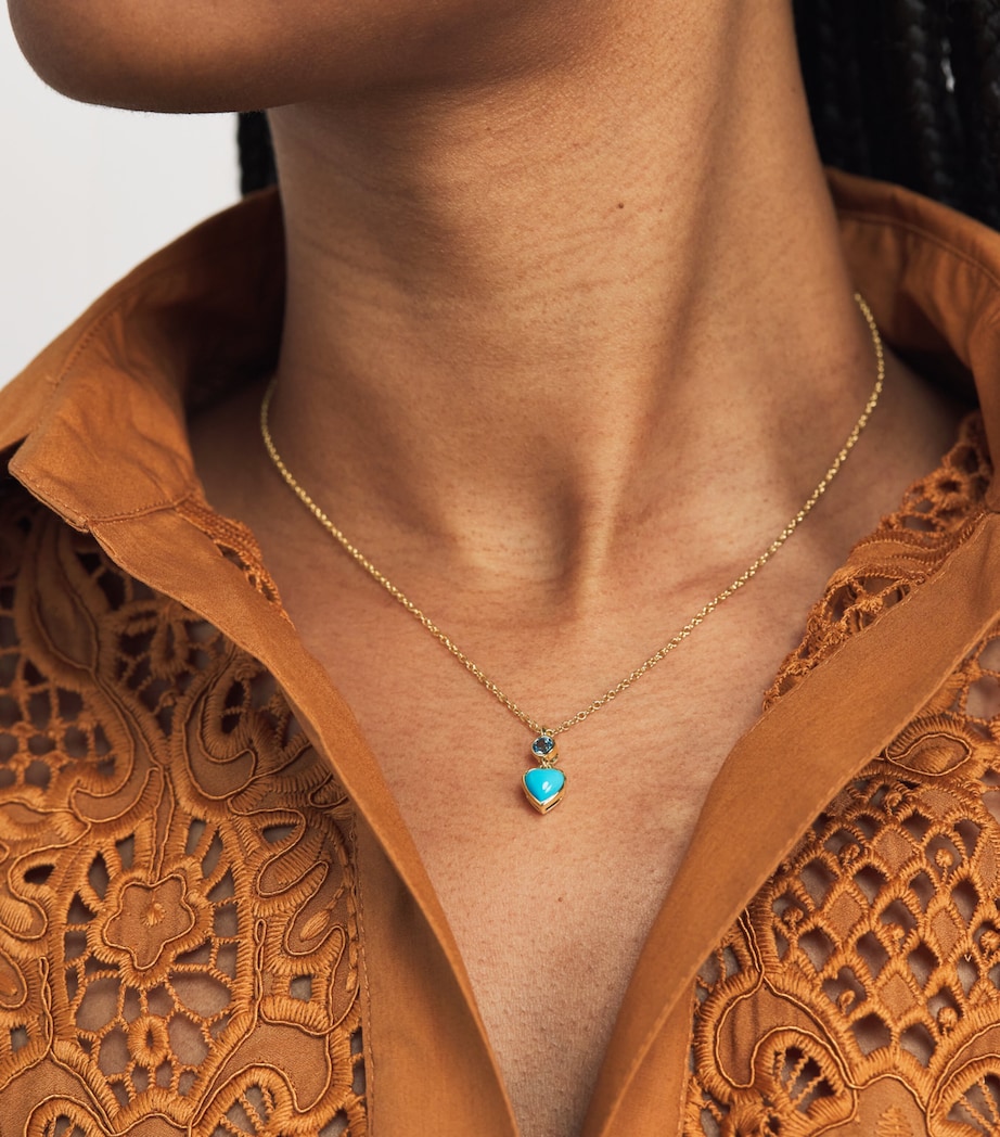 Yellow Gold and Topaz Blue Heart Necklace YELLOW GOLD Image 2