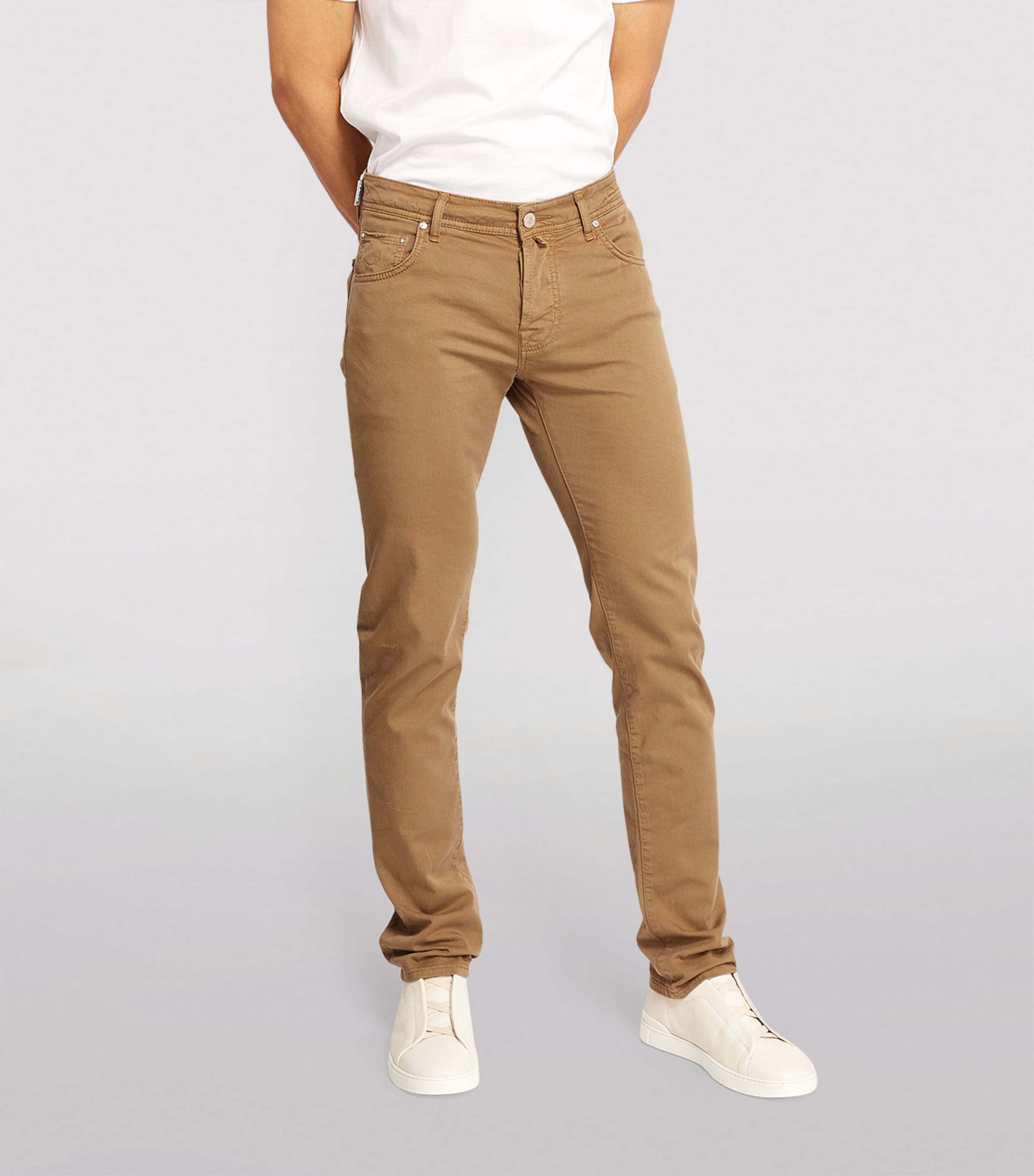 Cotton-Rich Slim Trousers D89-BROWN Image 3