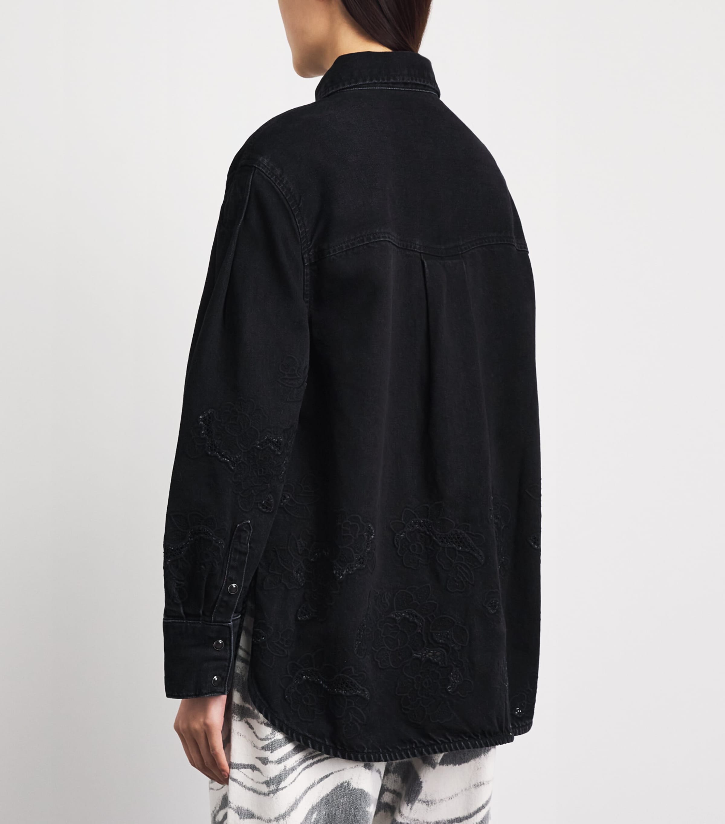 GANNI Womens Broderie Anglaise Denim Jacket Black Washed Image 5