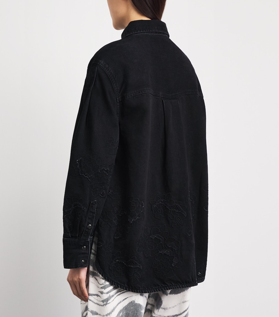 GANNI Womens Broderie Anglaise Denim Jacket Black Washed Image 5