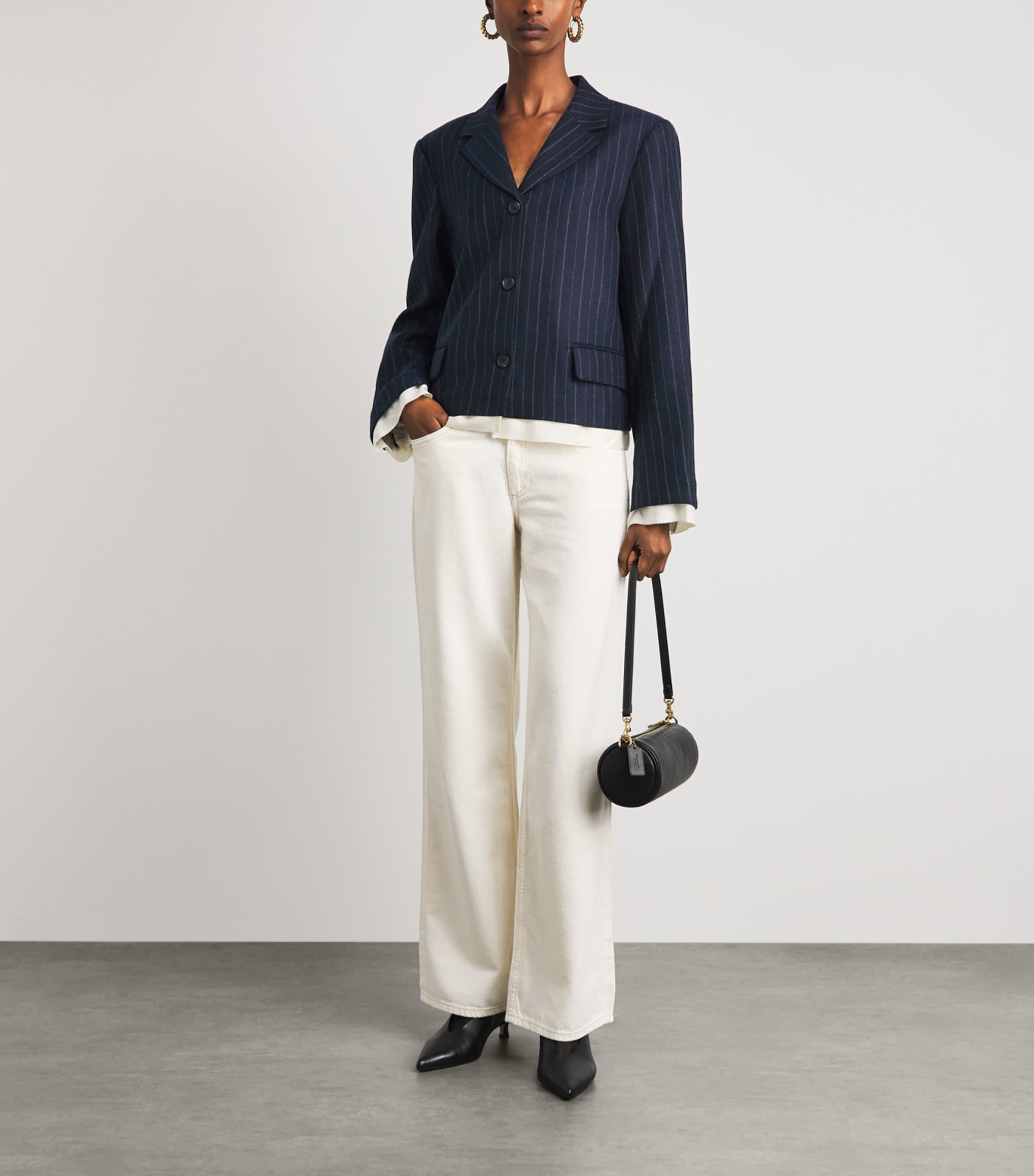 Rag & Bone Womens Wool-Blend Herringbone Stripe Lawrence Blazer Nvymt Image 2