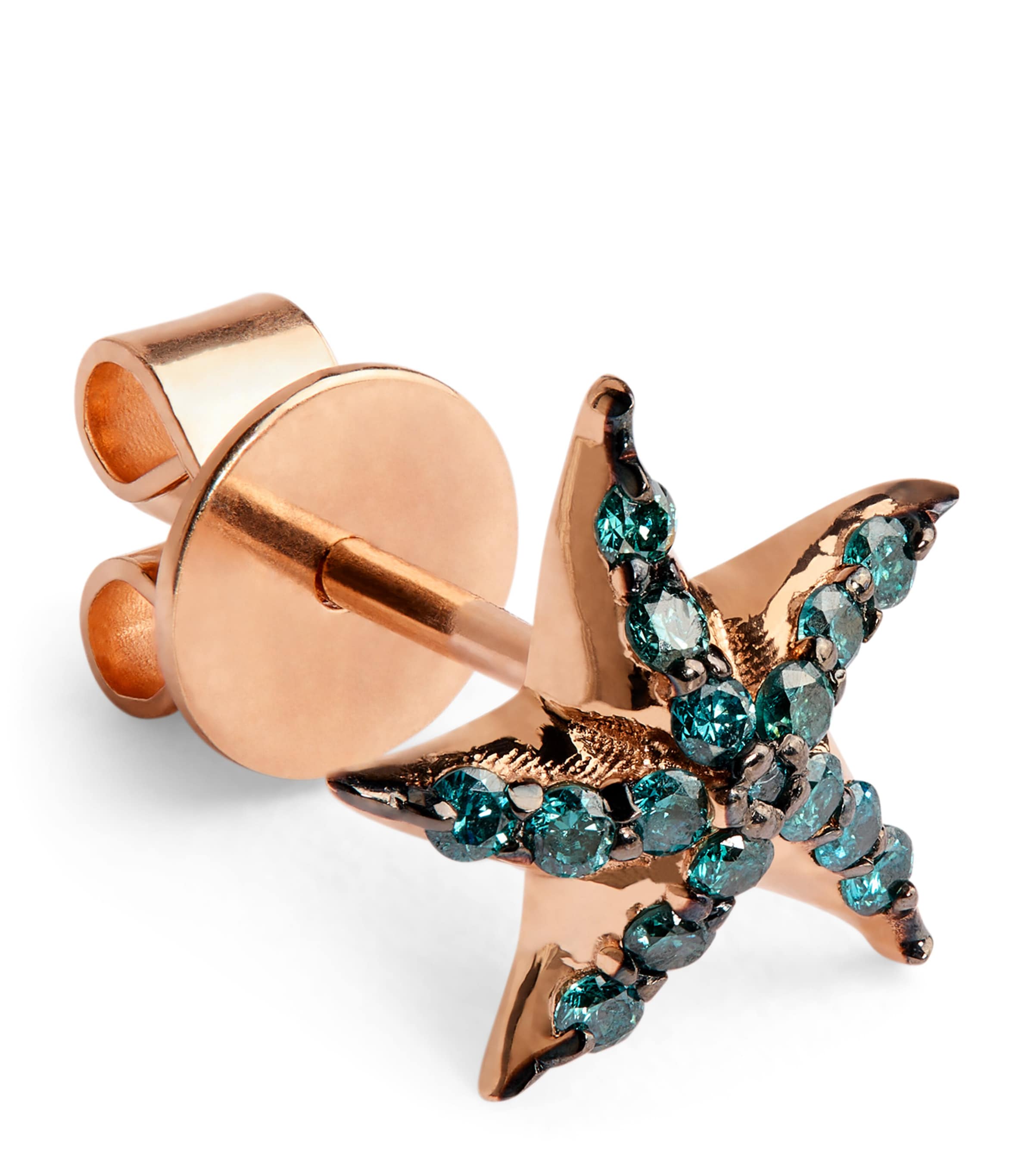 Bee Goddess Rose Gold And Blue Diamond Starfish Single Earring In Gold