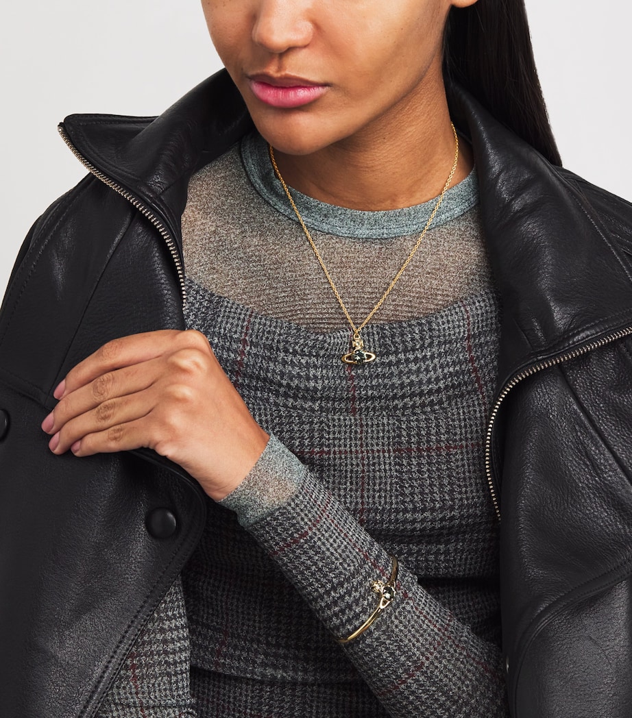 Large Reina Pendant Necklace R714 GOLD / GREEN CZ Image 2