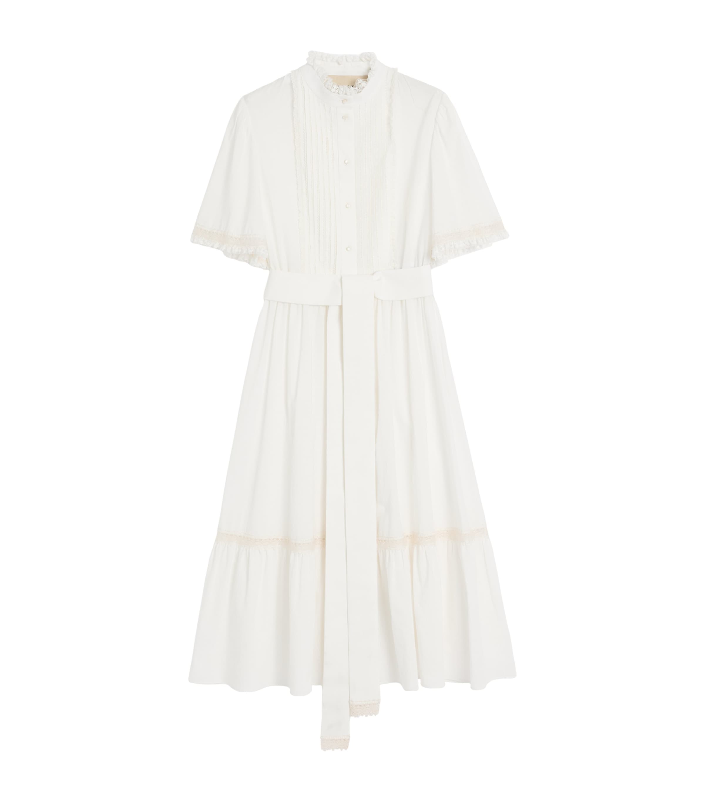 Valentino Cotton Pleated-bib Midi Dress