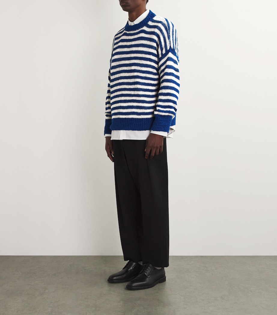 Róhe Mens Linen-Blend Striped Sweater Cobalt/cream Image 2