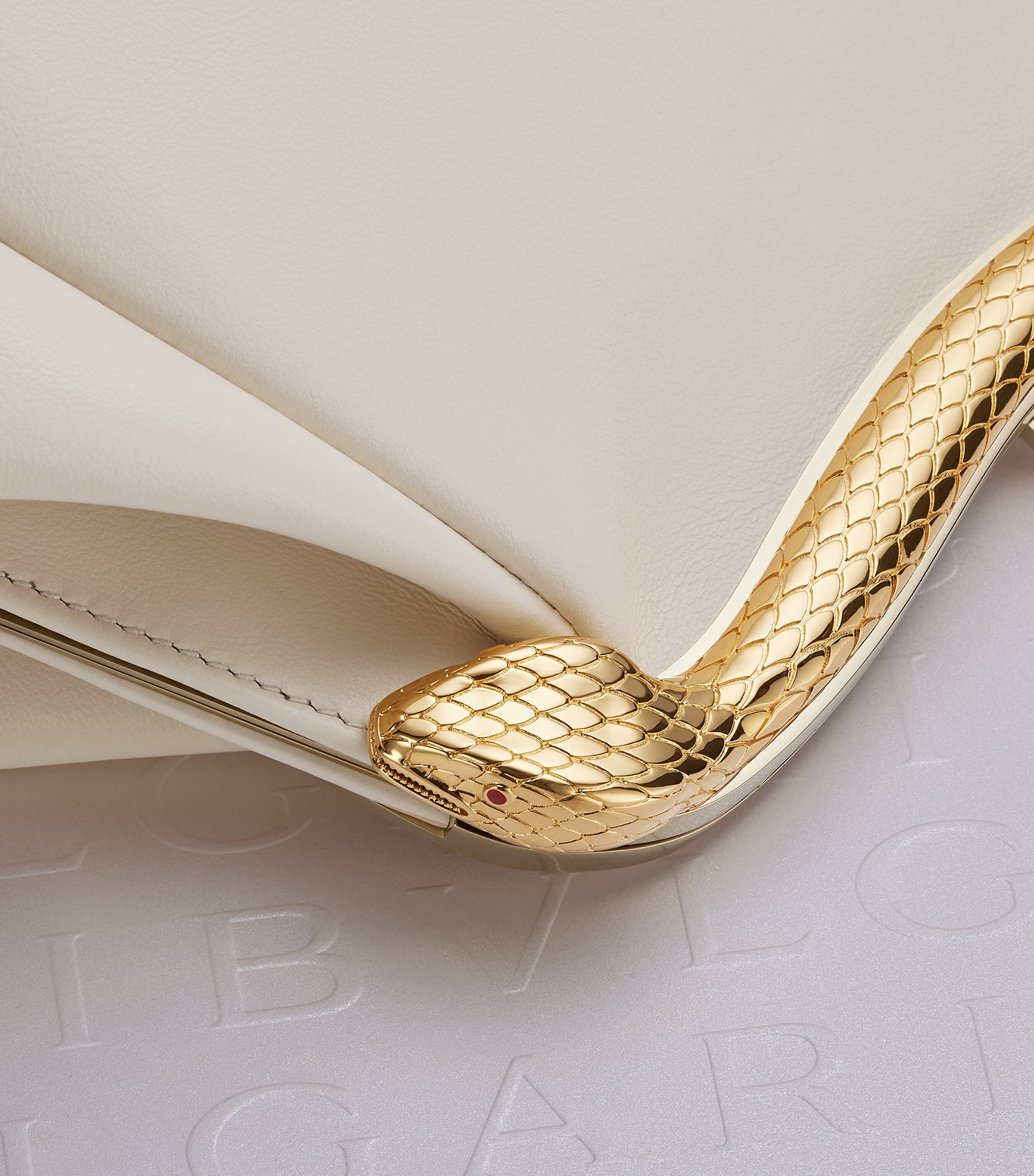 Bvlgari Medium Leather Serpentine Clutch Bag White Image 3