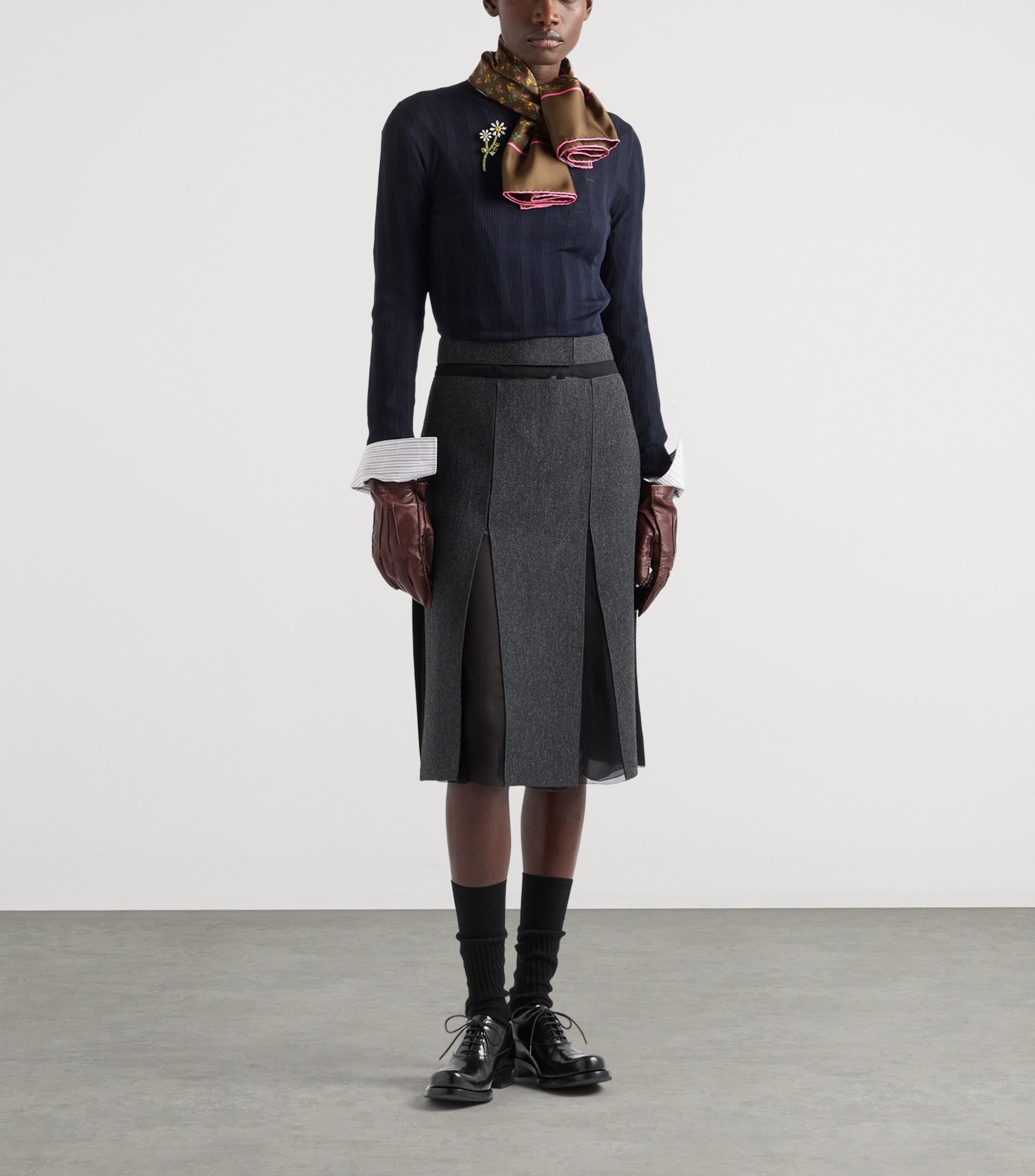 Prada Womens Wool Midi Skirt Grey Image 2