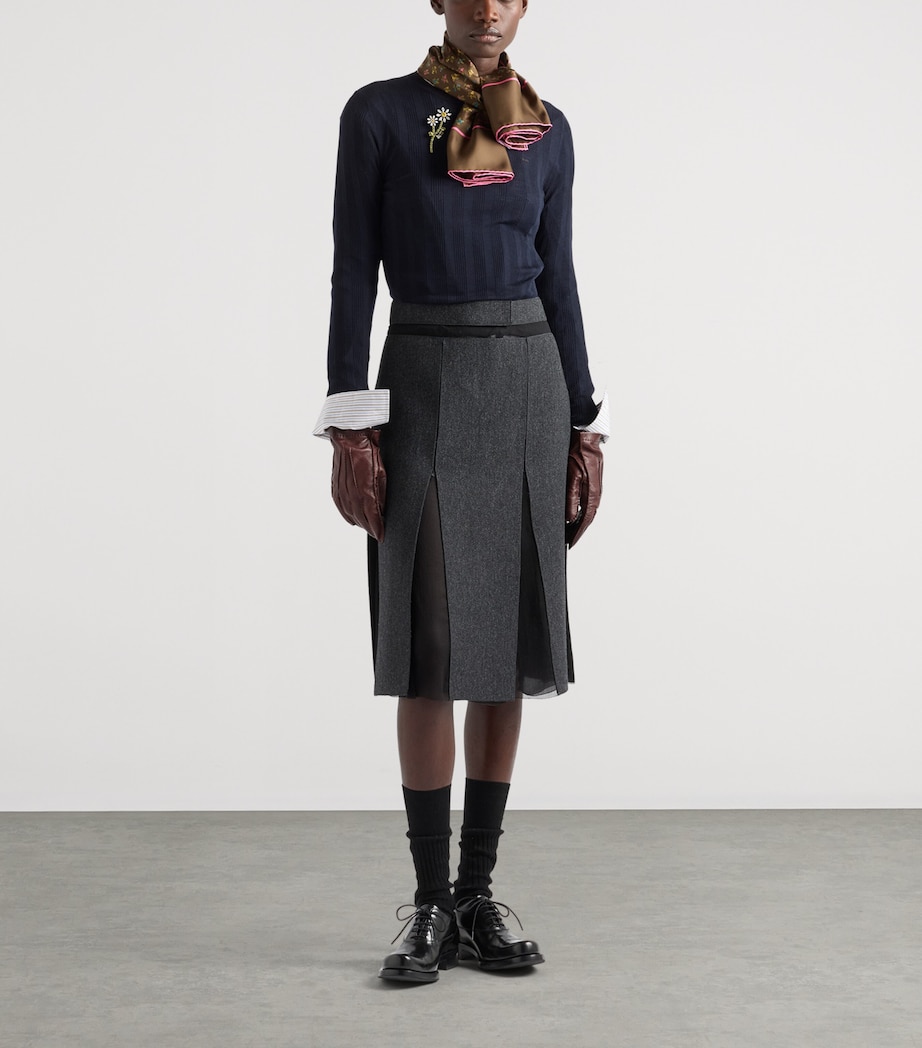 Prada Womens Wool Midi Skirt Grey Image 2