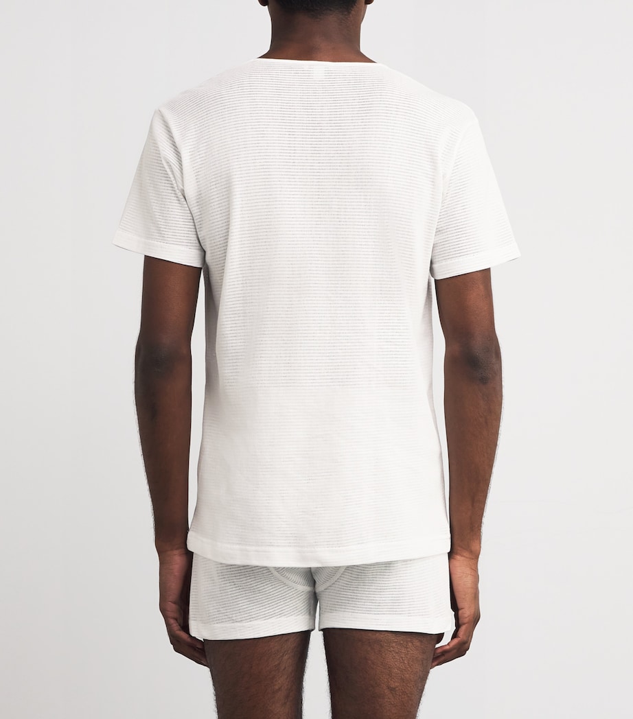 Cotton Mesh Cellular V-Neck T-Shirt WHITE Image 4