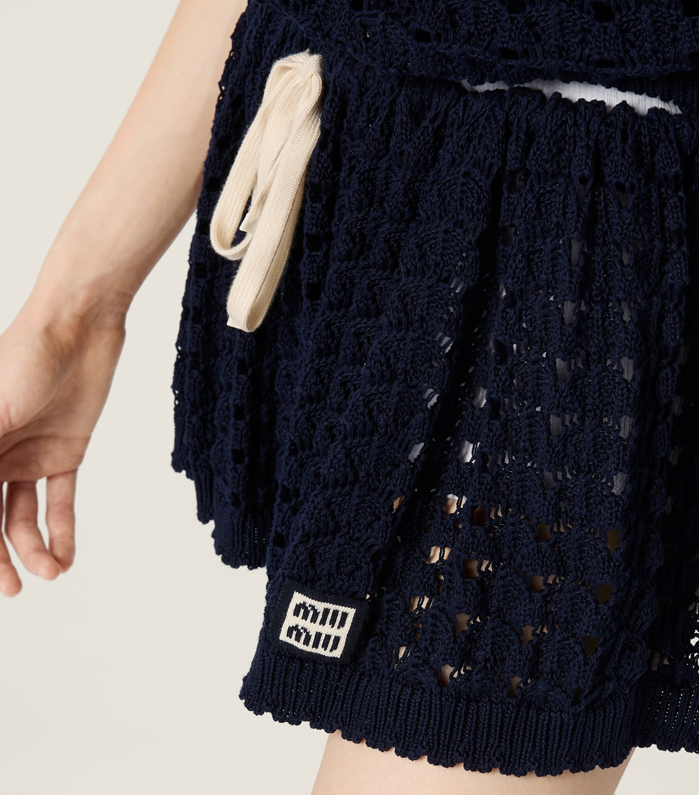 Miu Miu Womens Cotton Crochet Mini Skirt Blue Image 6