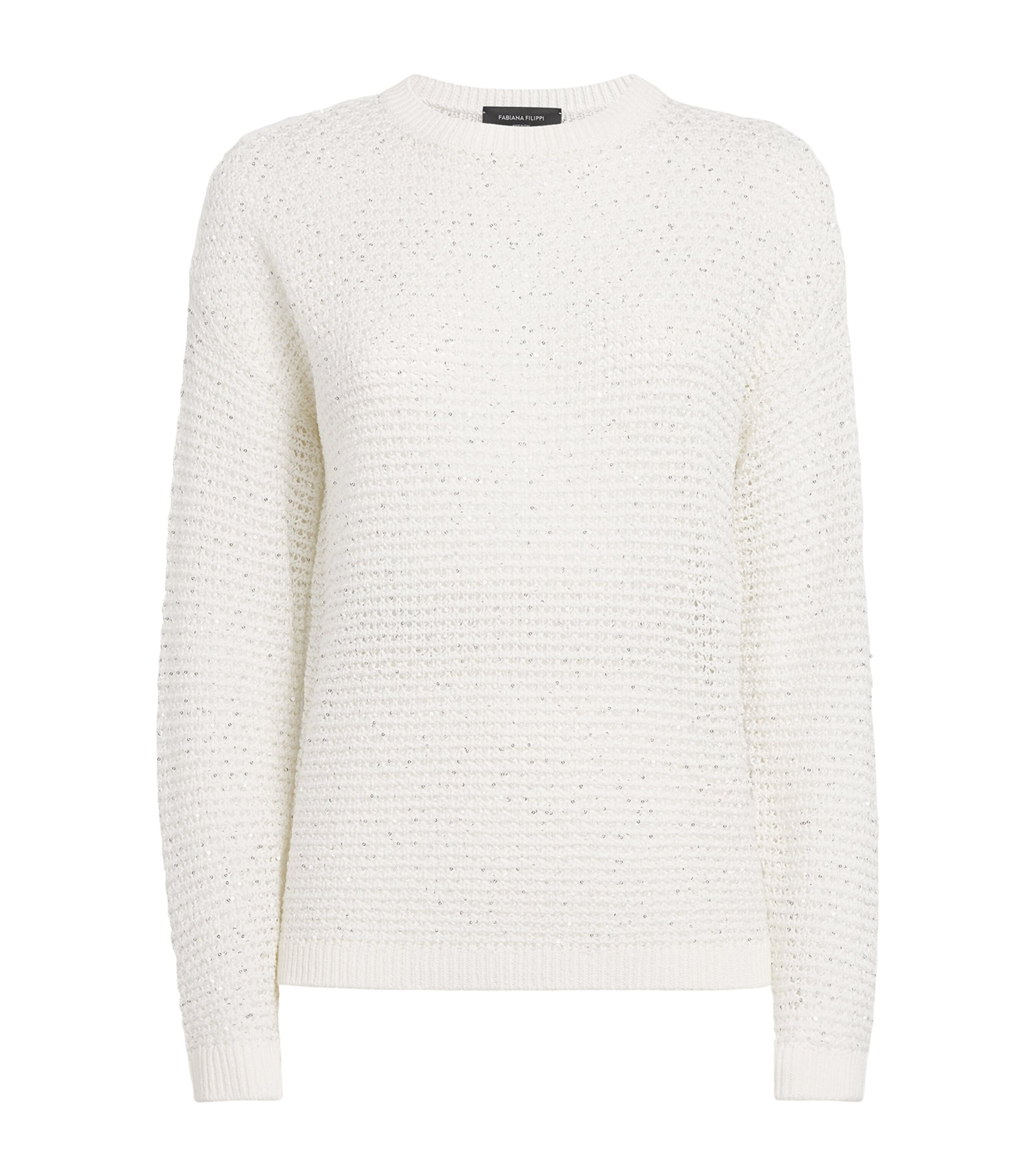 Fabiana Filippi Womens Crochet Sequin Sweater Bianco Seta Image 1