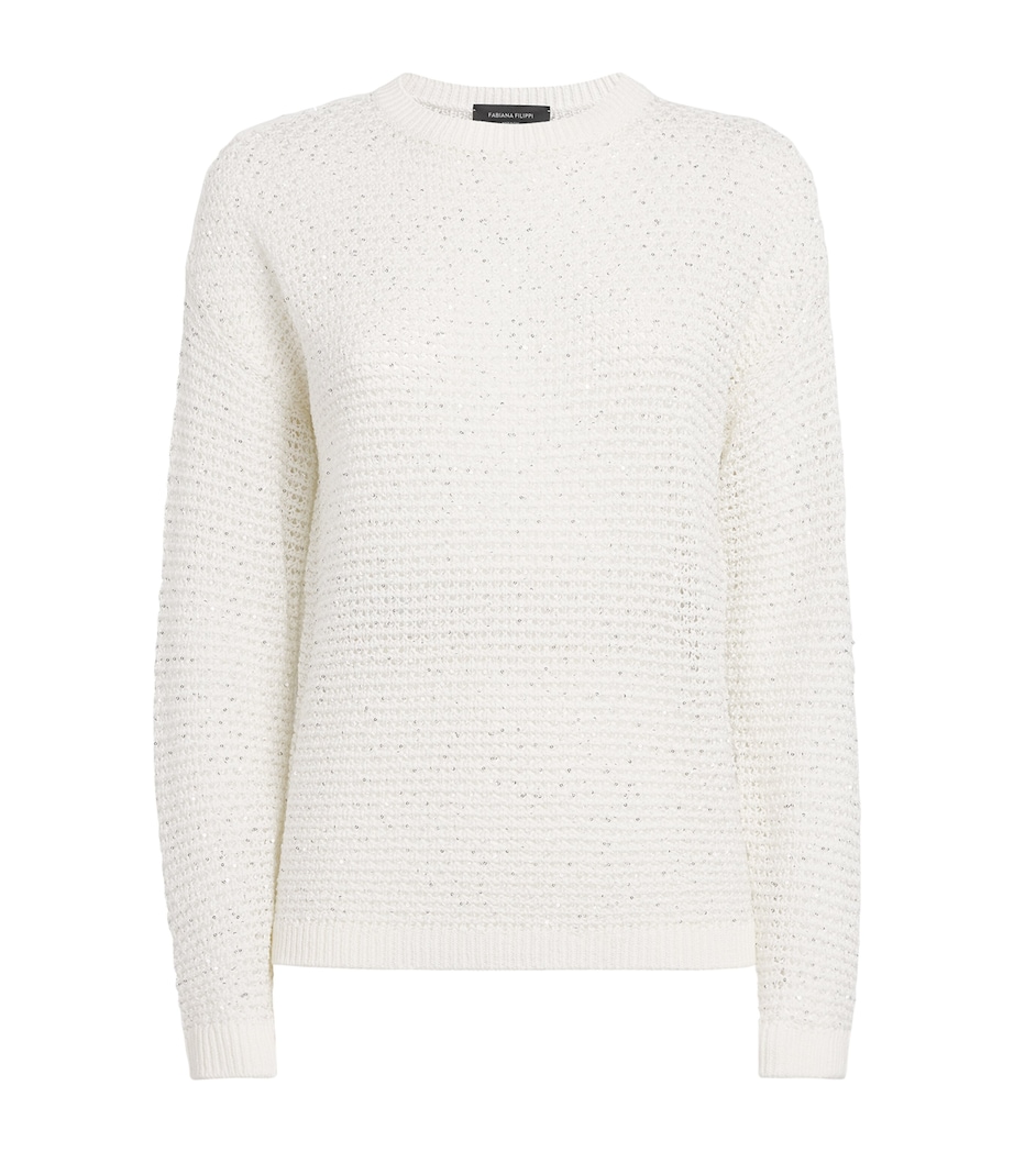 Fabiana Filippi Womens Crochet Sequin Sweater Bianco Seta Image 1