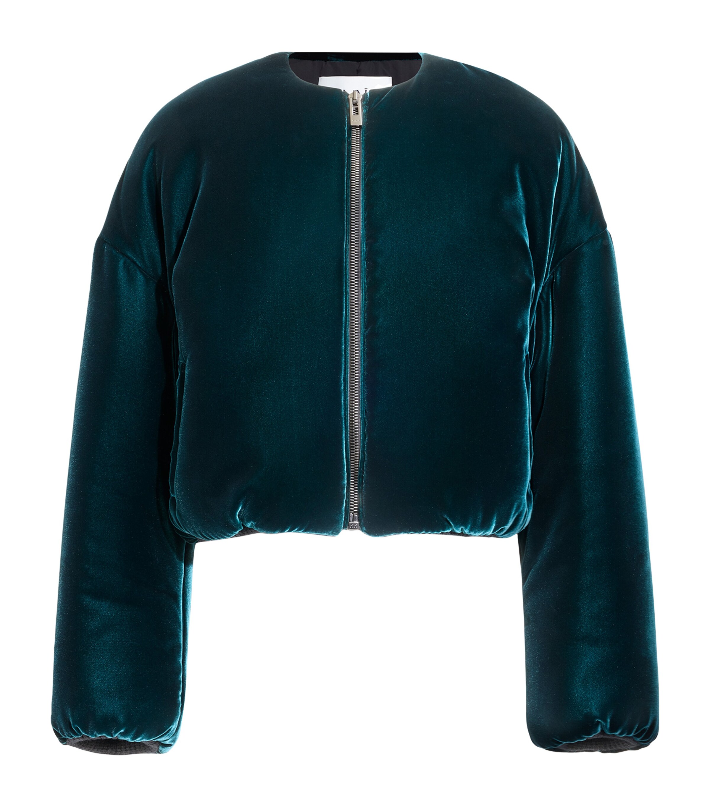 Shop Alaïa Velvet Rounded Bomber Jacket In Blue