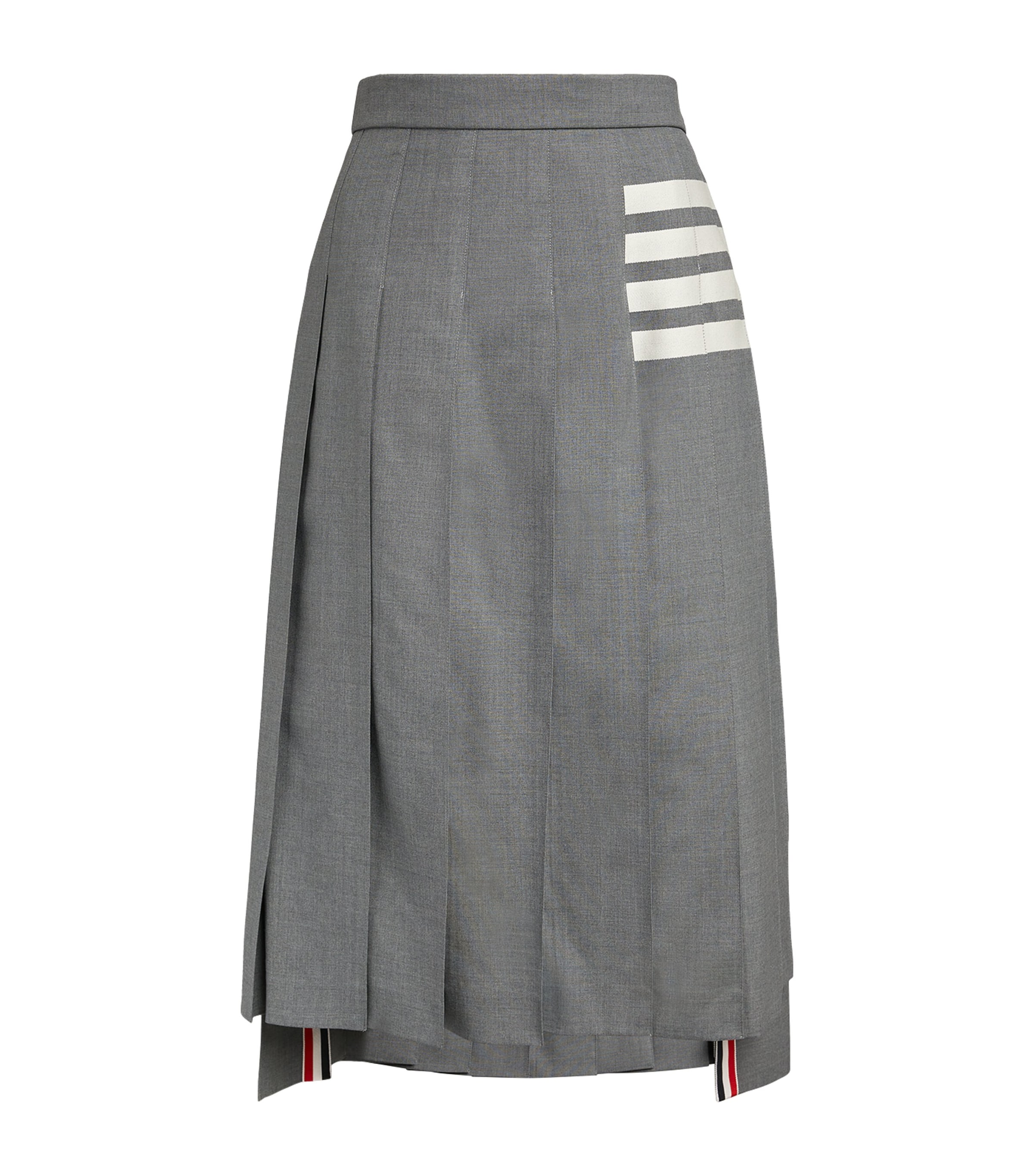 Thom Browne Gray Plain Weave 4-bar Pleated Midi Skirt In Grey
