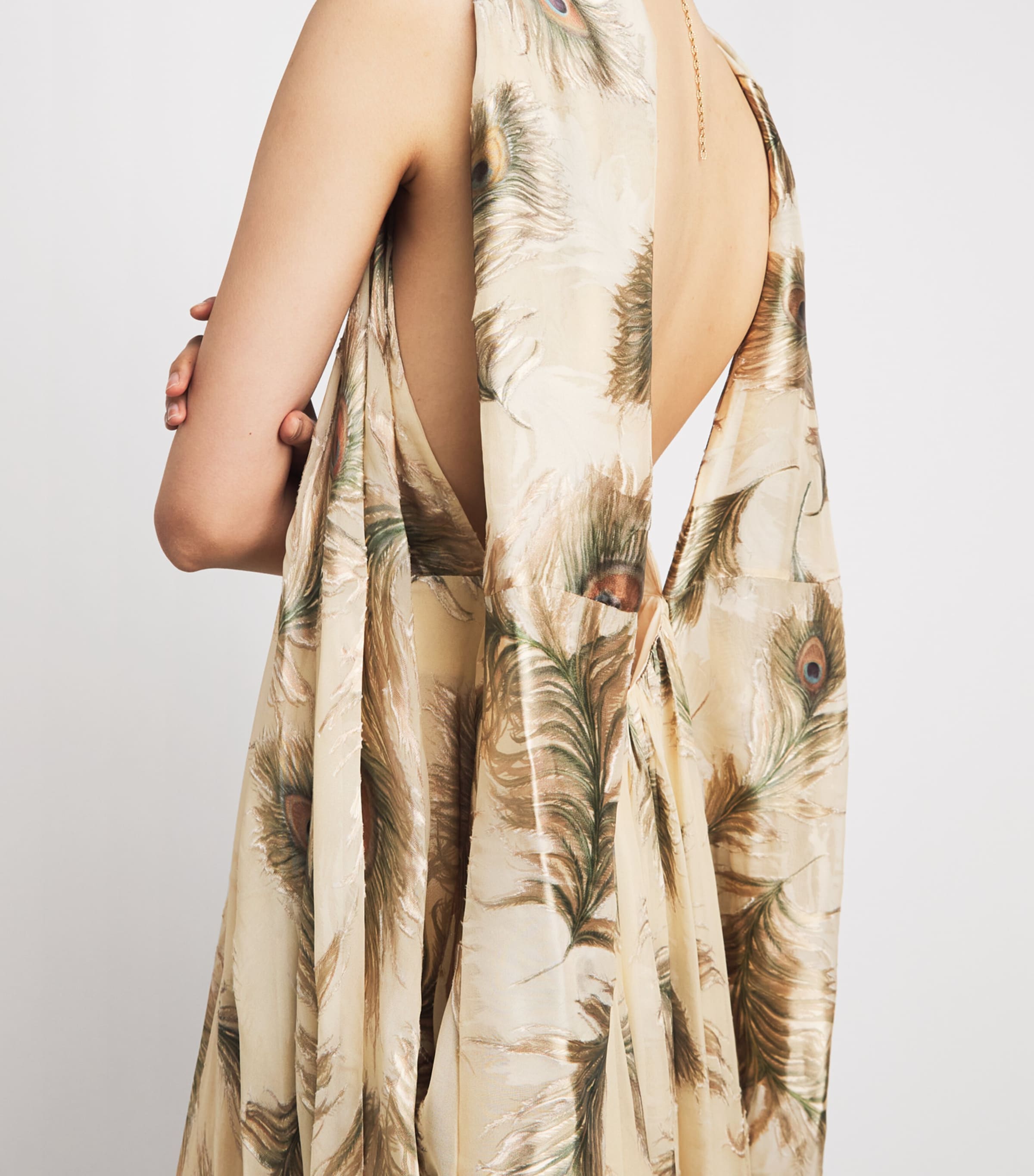 Zimmermann Womens Silk Printed Burnout Halter Maxi Dress Cream Feather Image 3
