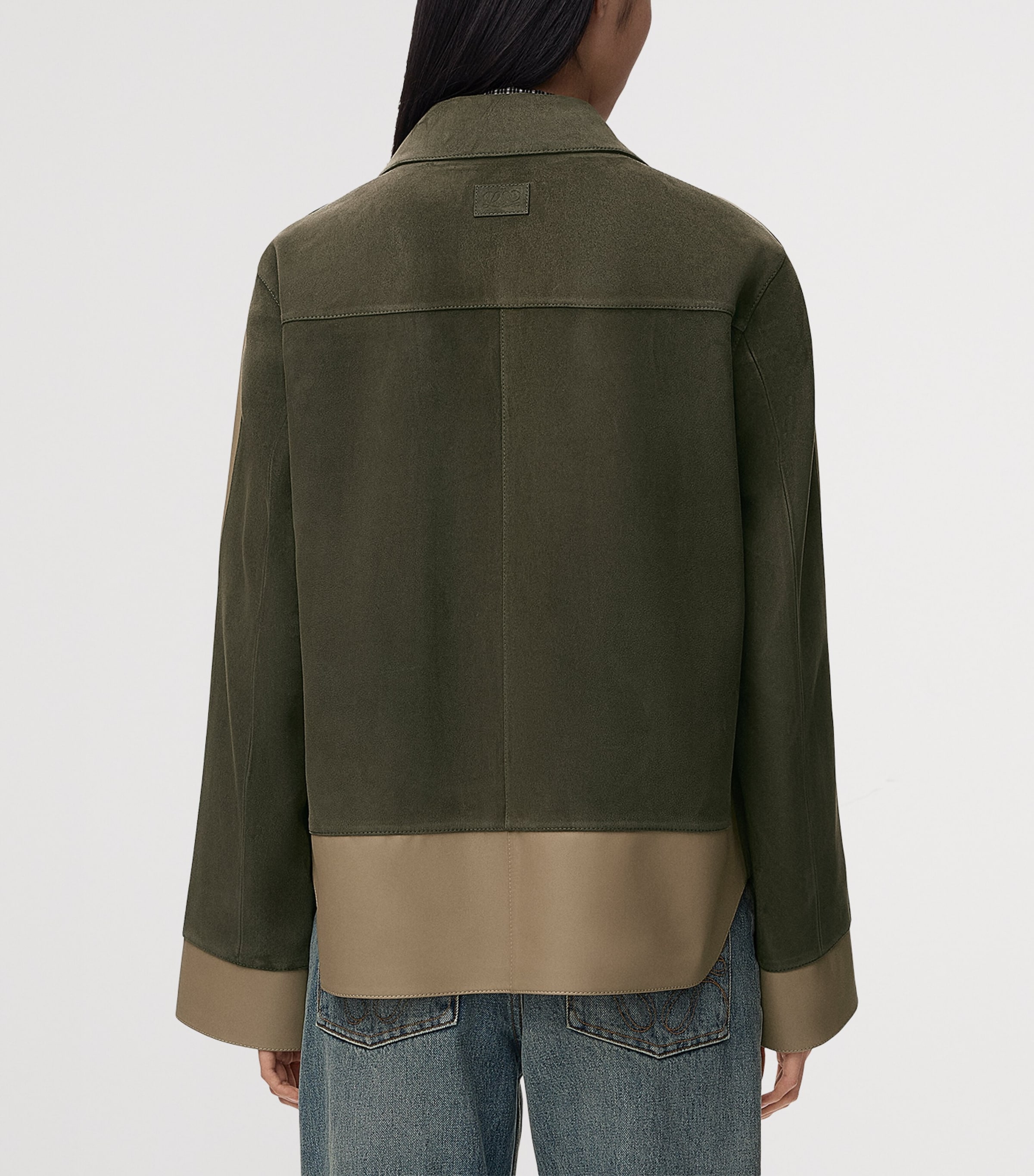 LOEWE Womens Suede and Leather Panelled Jacket Khaki Green Image 4