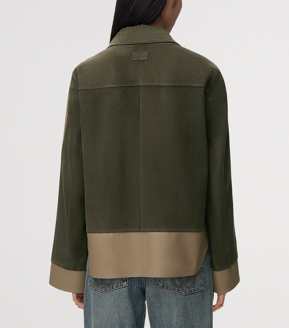 LOEWE Womens Suede and Leather Panelled Jacket Khaki Green Image 4