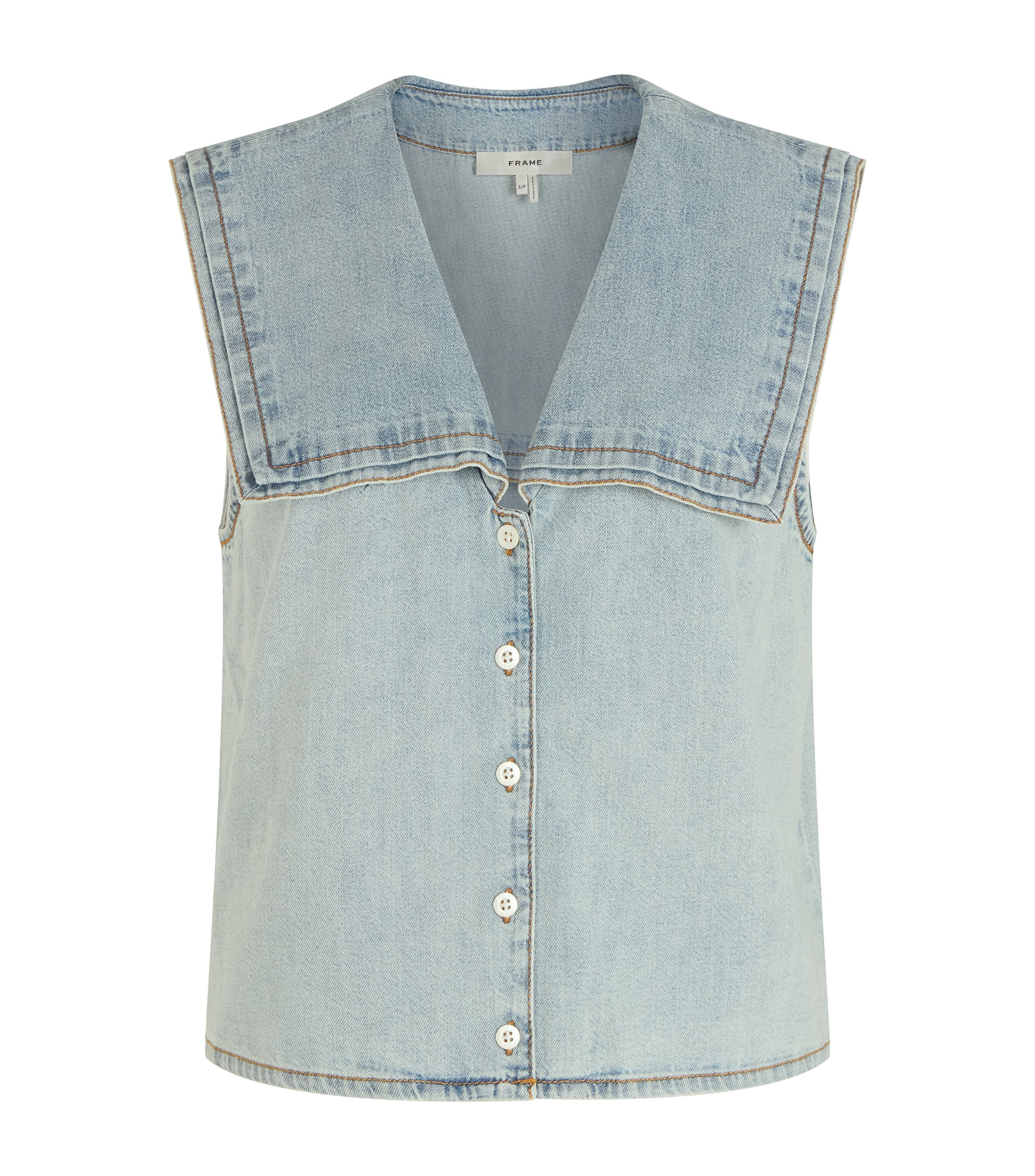 Frame The Yacht Denim Sleeveless Top In Blue