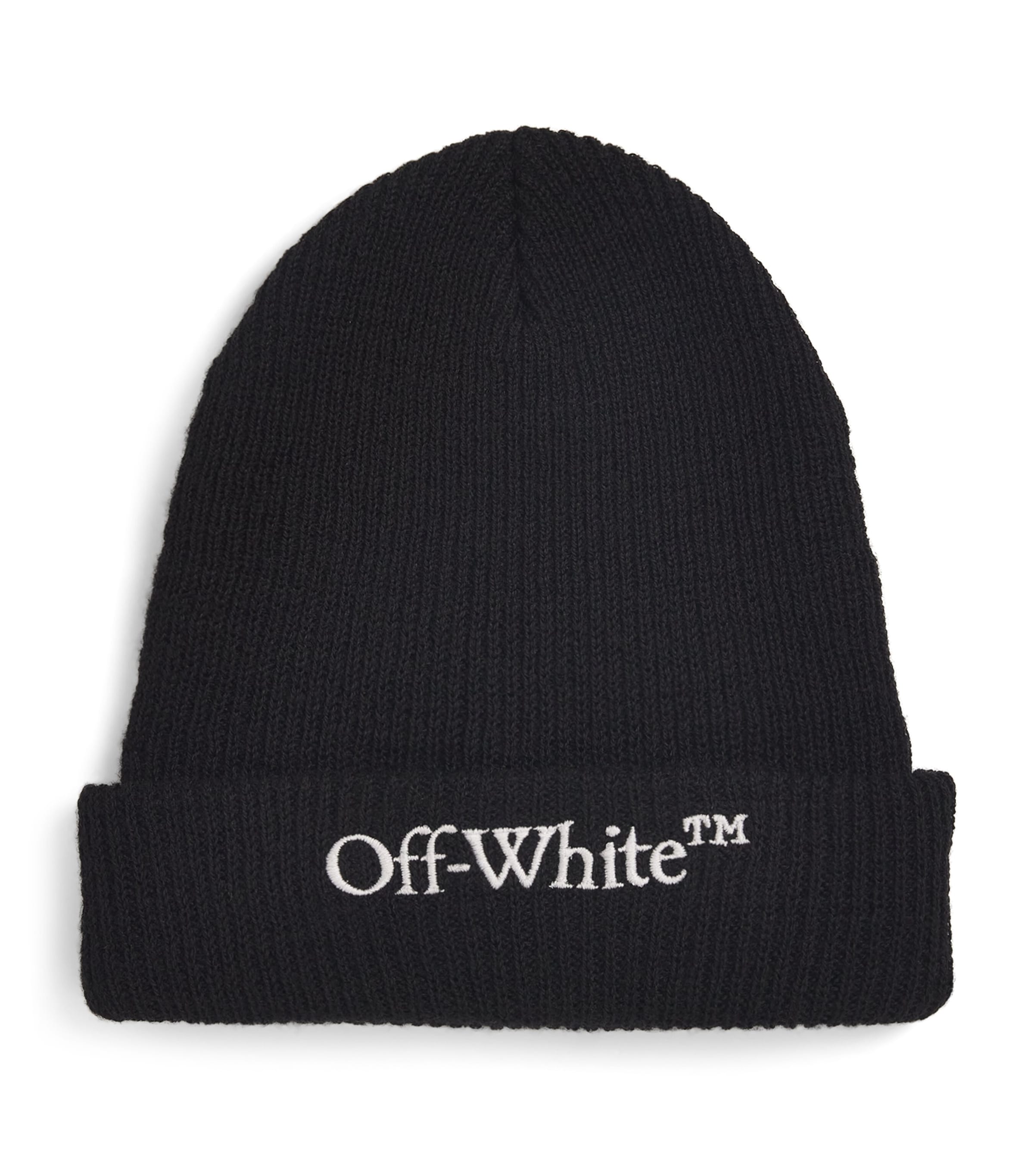 Off-white Wool Embroidered Bookish Logo Beanie In Black