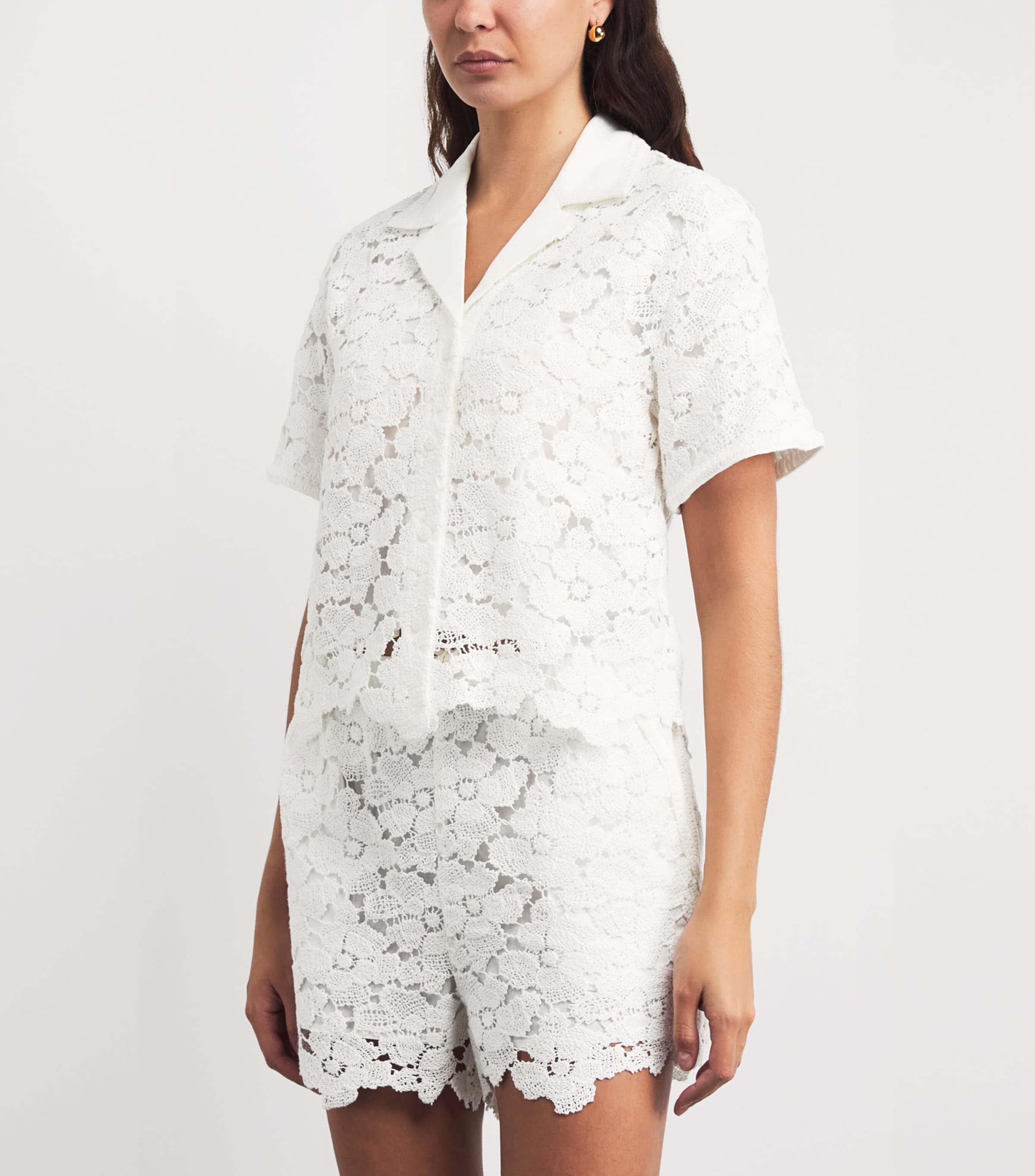 Simkhai Womens Lace Glenn Camp Shirt Ivory Image 4