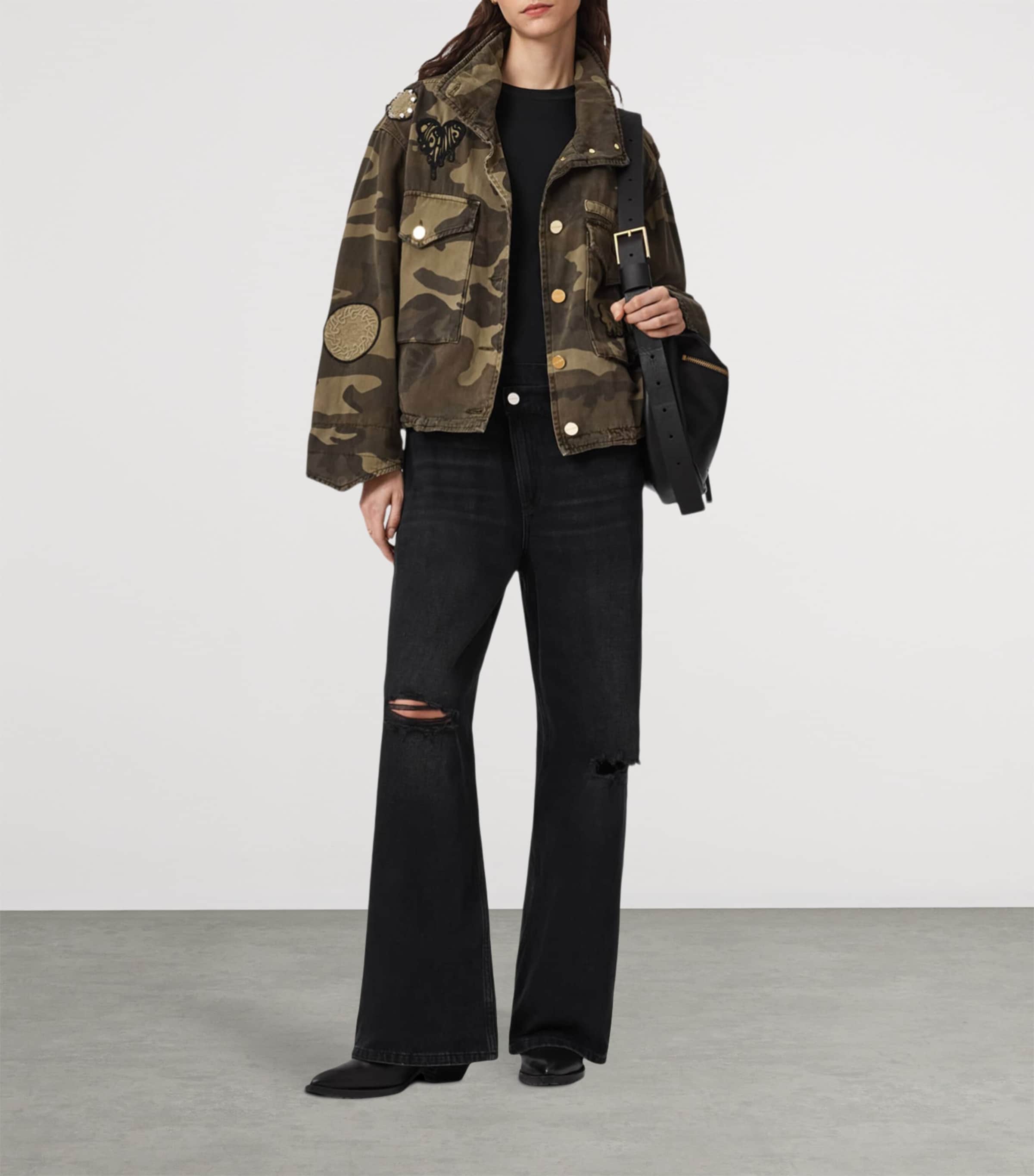 AllSaints Womens Organic Cotton Clay Patch Jacket Camo Green Image 6