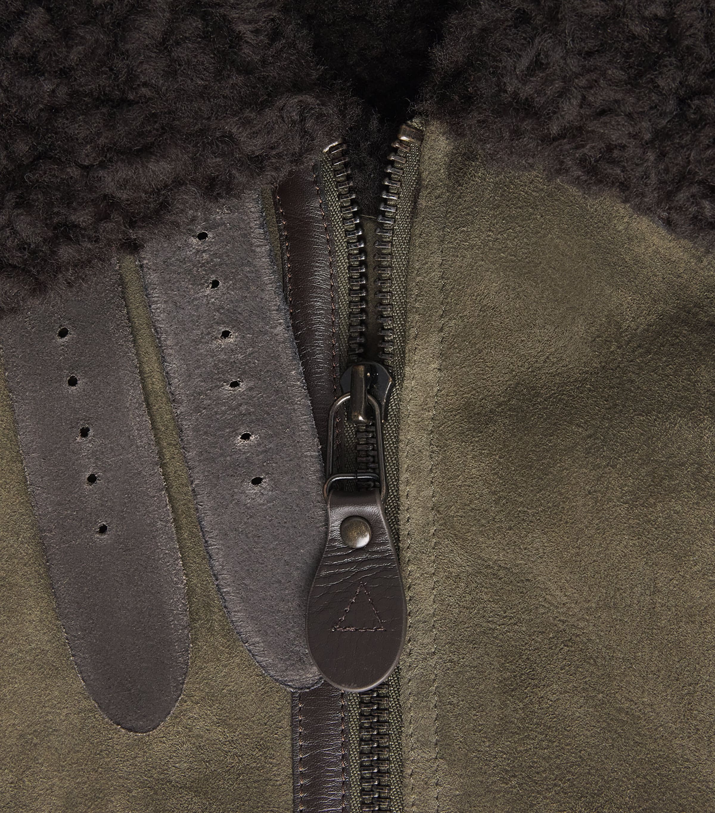 Polo Ralph Lauren Mens Shearling Flight Jacket Myrtle Grn/dark Brn Image 6