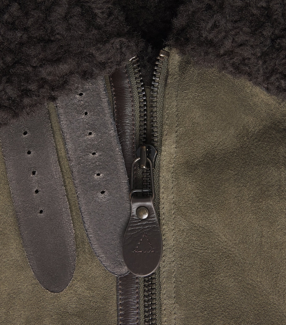 Polo Ralph Lauren Mens Shearling Flight Jacket Myrtle Grn/dark Brn Image 6